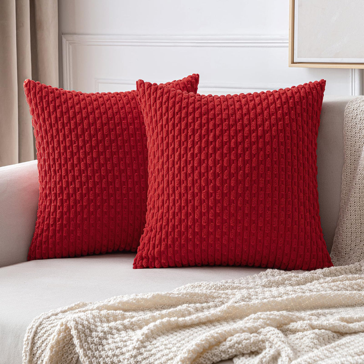 MIULEE Decorative Throw Pillow Covers 18x18 Sage Green Textured Corduroy | Pack of 2 Striped Pillow Covers Modern Farmhouse Home Decor for Couch Bed Sofa Living Room