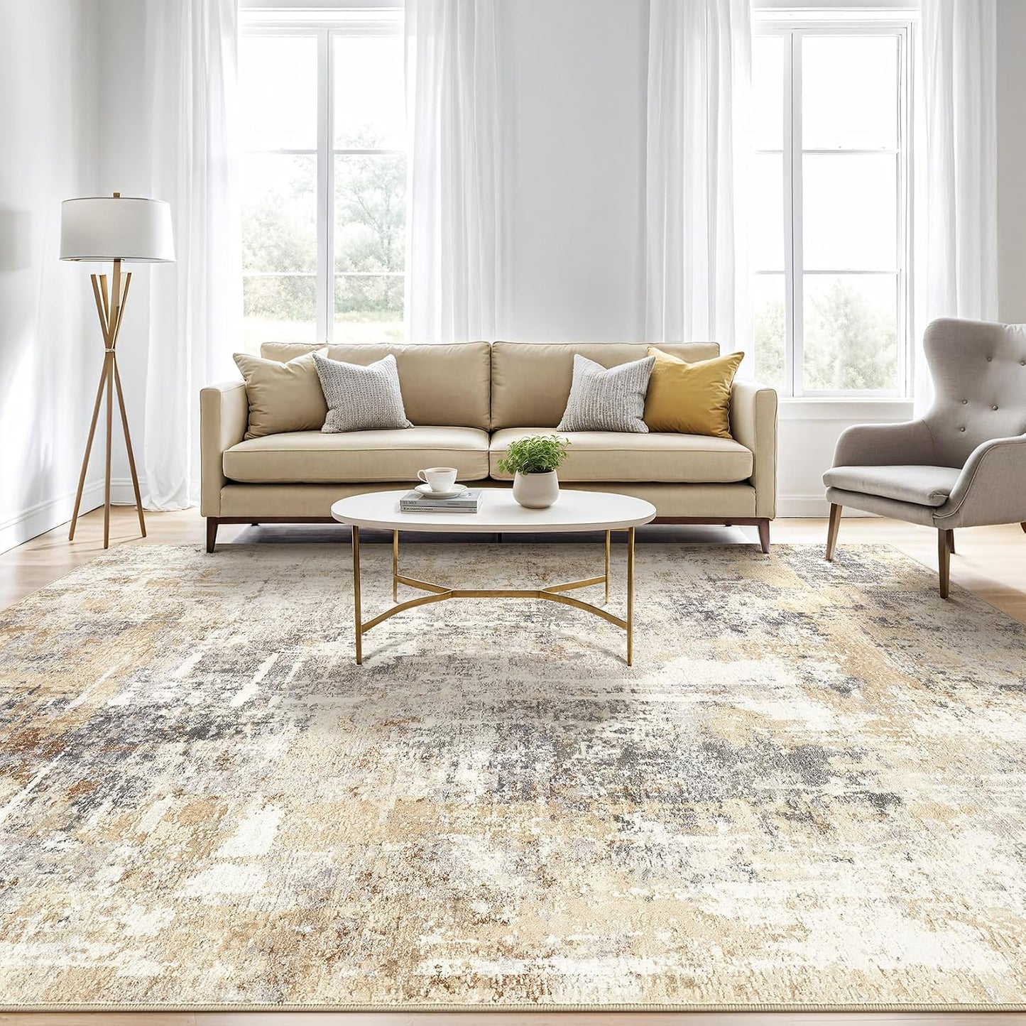 LOONGRUG Area Rug 5x7 Washable Neutral Modern Abstract Living Room Rugs | Soft Stain Resistant Non-Slip Indoor Carpet for Bedroom Nursery Playroom Dining Room Office Dorm Home