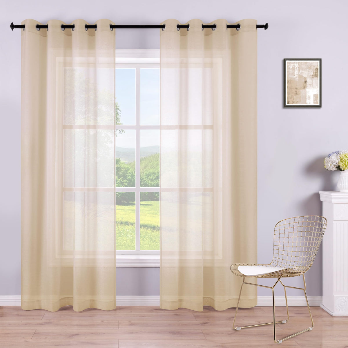 White Sheer Curtains 84 Inches Long Set 2 Panels Grommet Pair Faux Linen Semi Transparent Drape Tulle Gauze Voile Window Sheer Curtains for Bedroom Living Room Dining Wide 52 Length Solid Pack