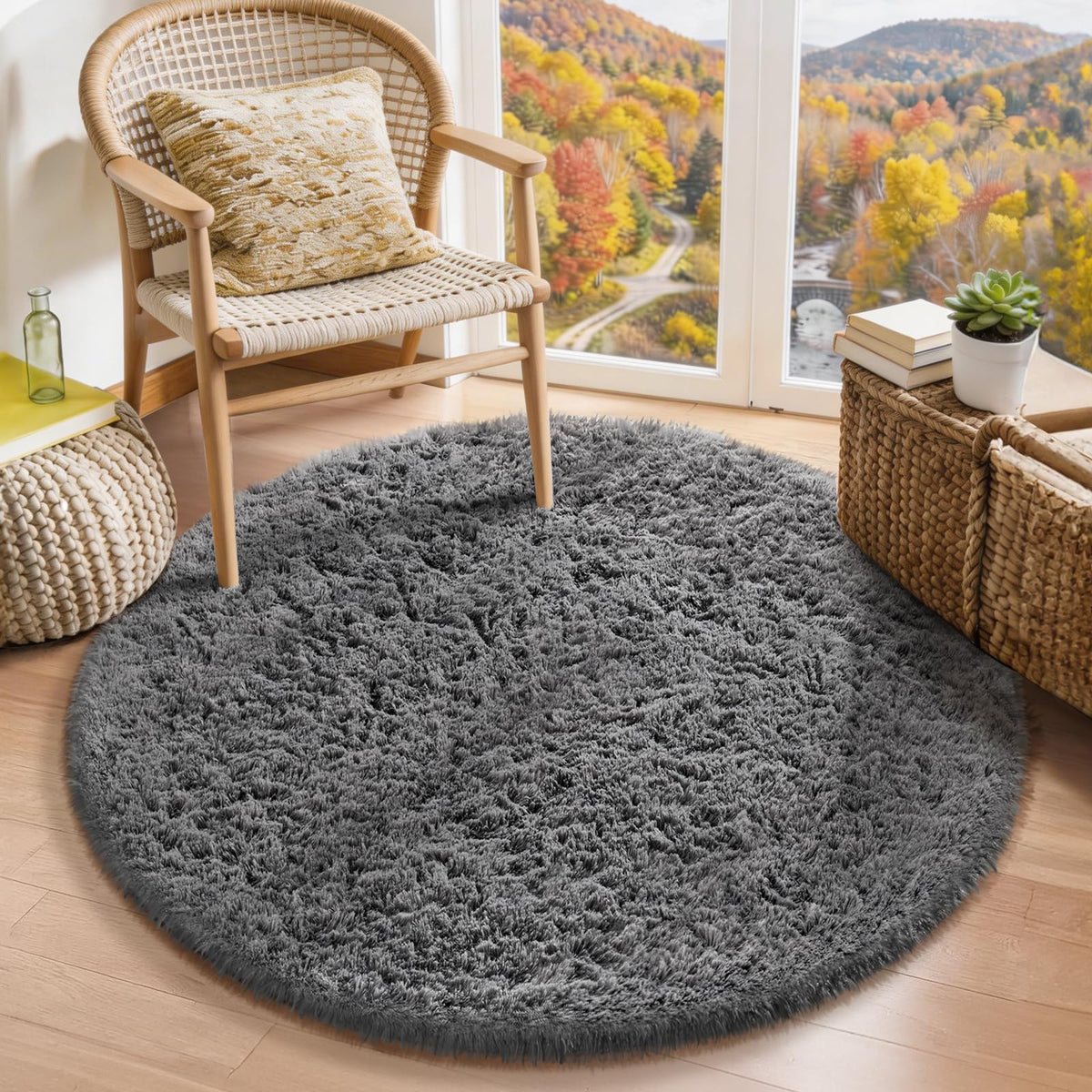 Ophanie 8x10 Area Rugs for Living Room, Washable Non-Slip Fluffy Soft Large Shag Bedroom Carpet, Ivory Big Indoor Nursery Rug, Carpets for Boy and Girls Room Dorm Decor with Over 99 pcs Pile fibers