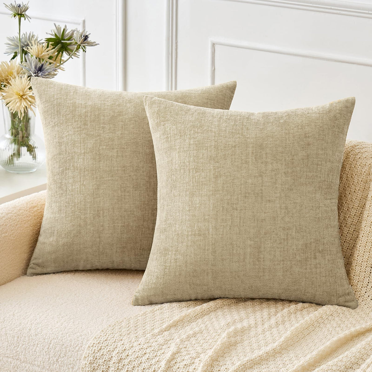 MIULEE Soft Chenille Fall Throw Pillow Covers Burnt Orange 18x18 Pack of 2 | Modern Fall Home Decor, Classic Decorative Pillows, Solid Dyed Cases, Boho Couch Cushion Covers for Sofa Bed Living Room