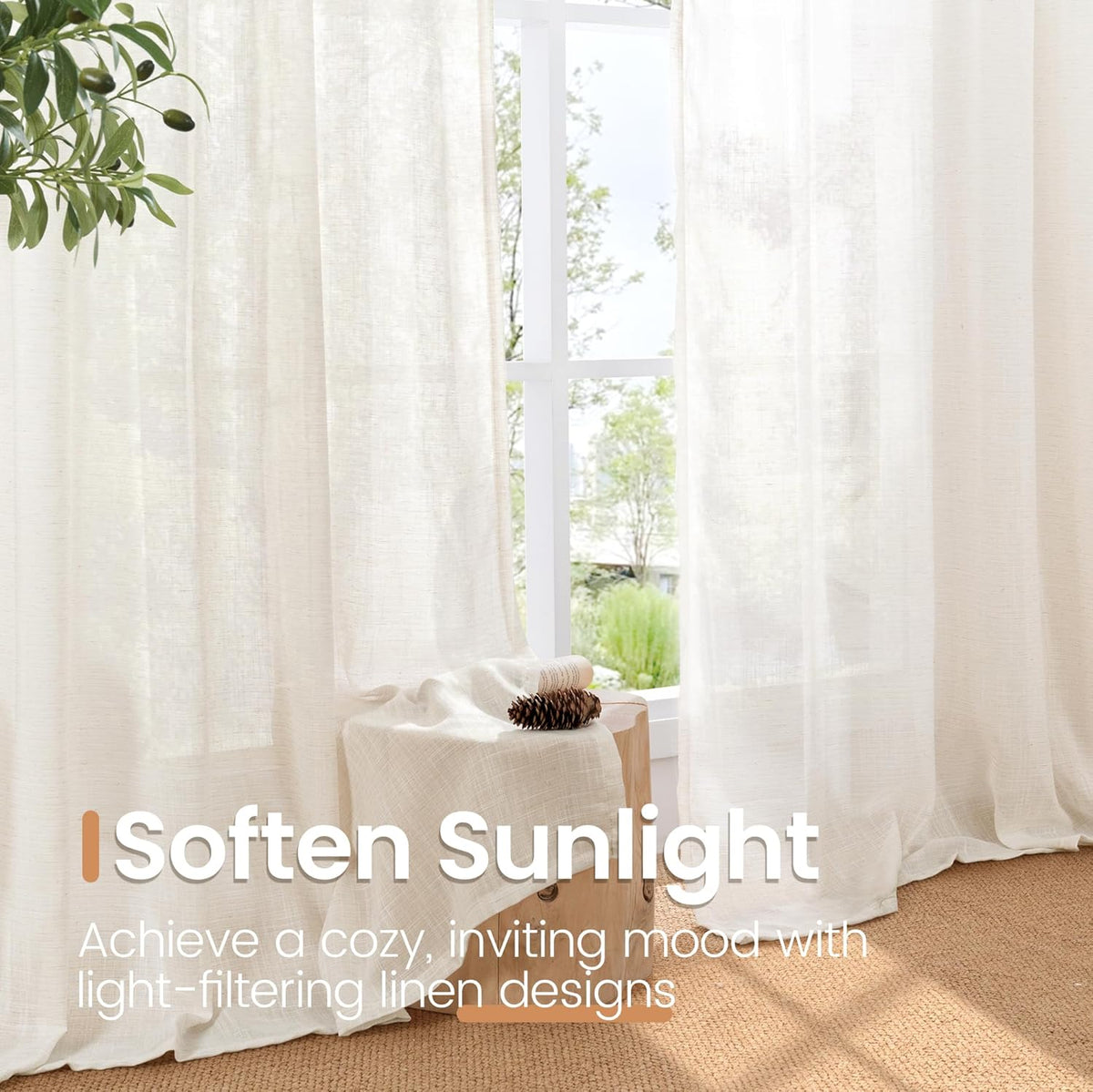 BGment Linen Sheer Curtains 84 Inches Long 2 Panels Set for Living Room | Light Filtering Drapes with Rod Pocket Lightweight Window Treatments for Bedroom, 52 X 84 Inch Length