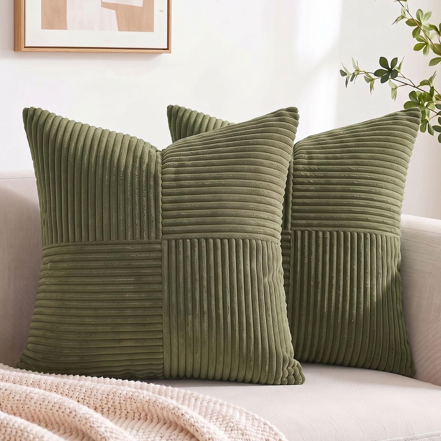 Fancy Homi 2 Packs Rust Boho Decorative Throw Pillow Covers 18x18 Inch for Couch Bed Sofa, Farmhouse Fall Home Decor, Soft Corss Corduroy Patchwork Textured Terracotta Accent Cushion Case 45x45 cm