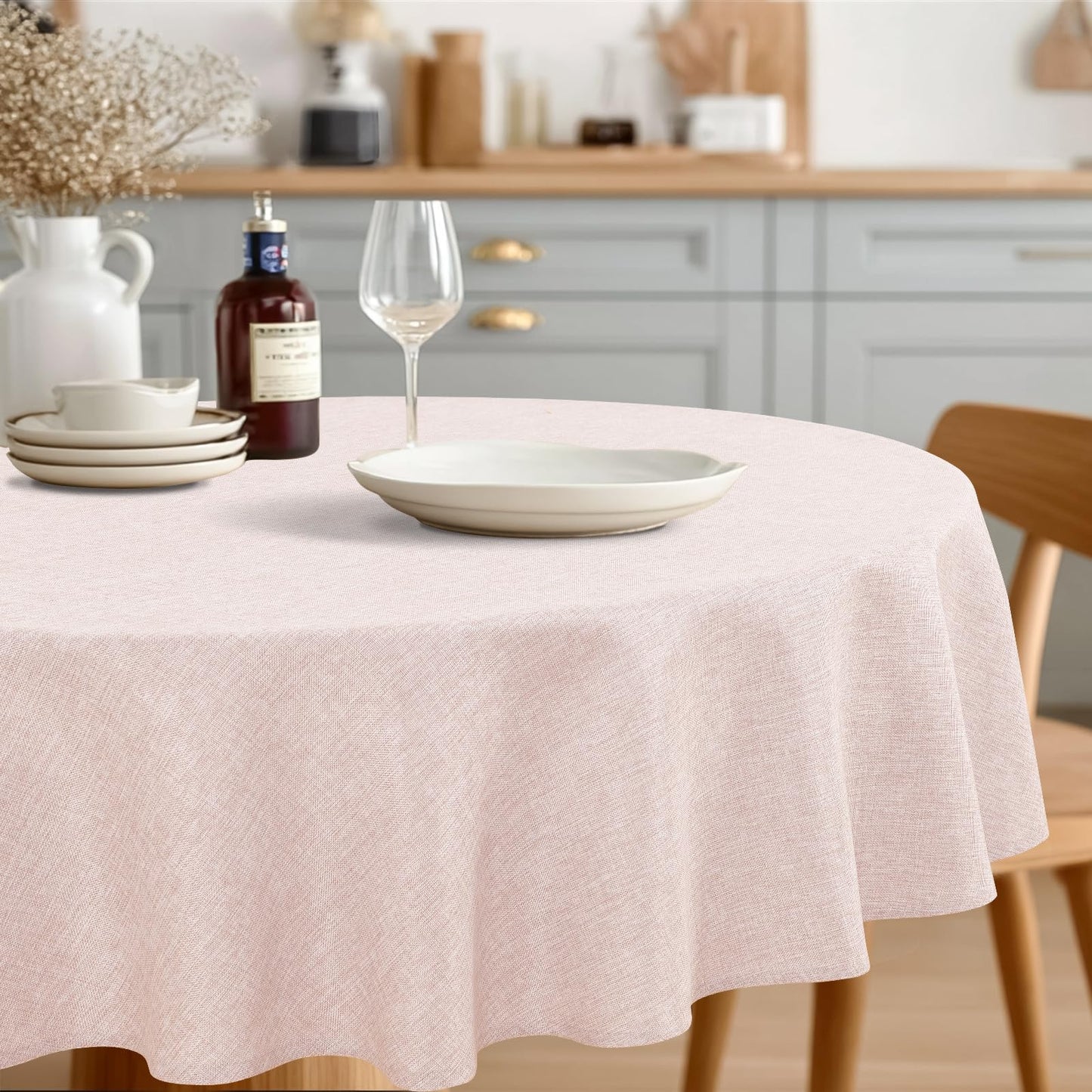 JIUZHEN Rectangle Table Cloth Faux Linen Farmhouse Tablecloth, Wrinkle and Stain Resistant Decorative Fabric Rectangular Spring Table Cover for Dining/Party/Birthday/Wedding, Beige, 54 x 80 Inch