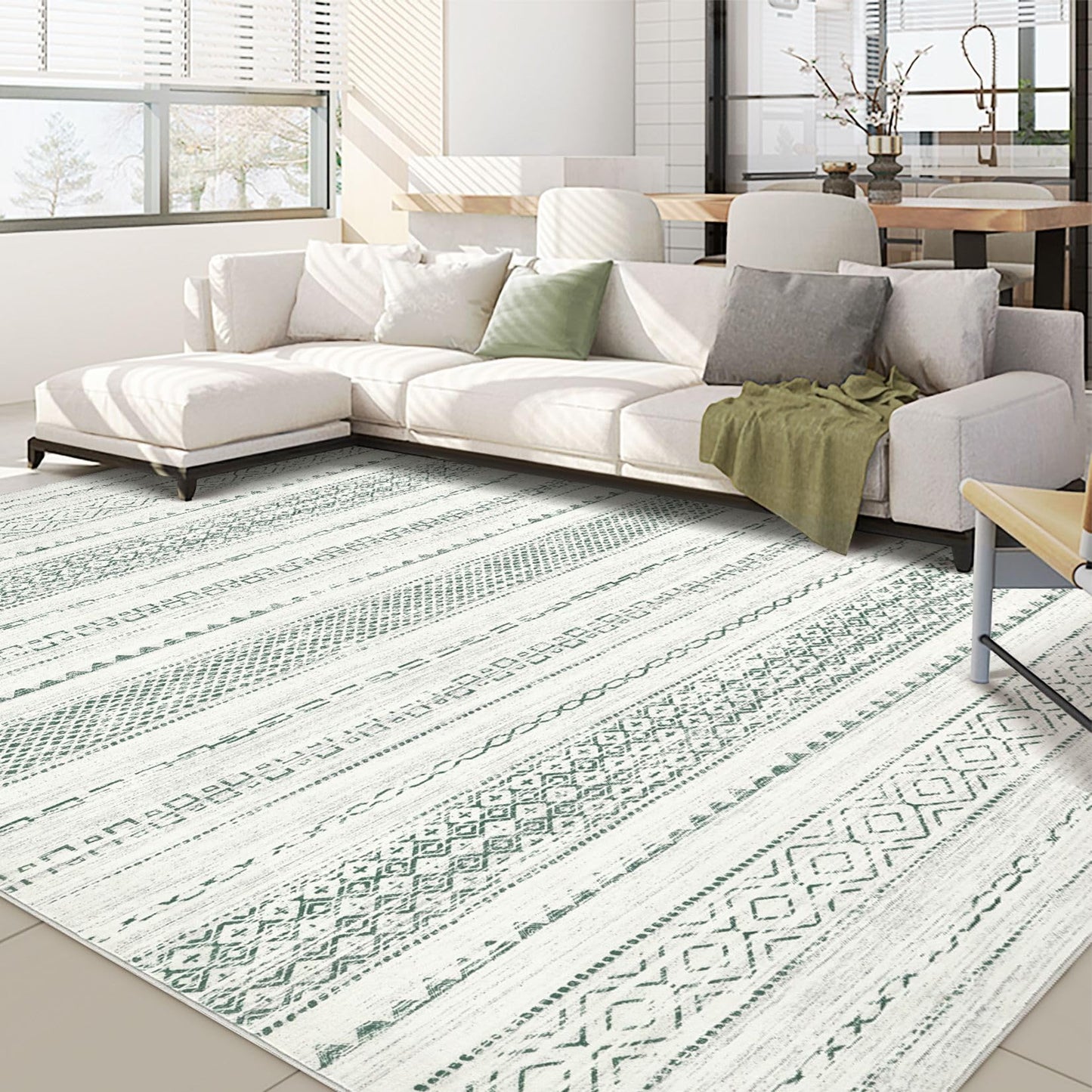 Nakagishi Boho 5x7 Area Rug Living Room Rugs Machine Washable Beige/Brown | Soft, Pet & Kid Friendly, Carpet for Living Room/Bedroom/Office/Kitchen/Nursery, Daily Home Decor Stain Resistant Moroccan