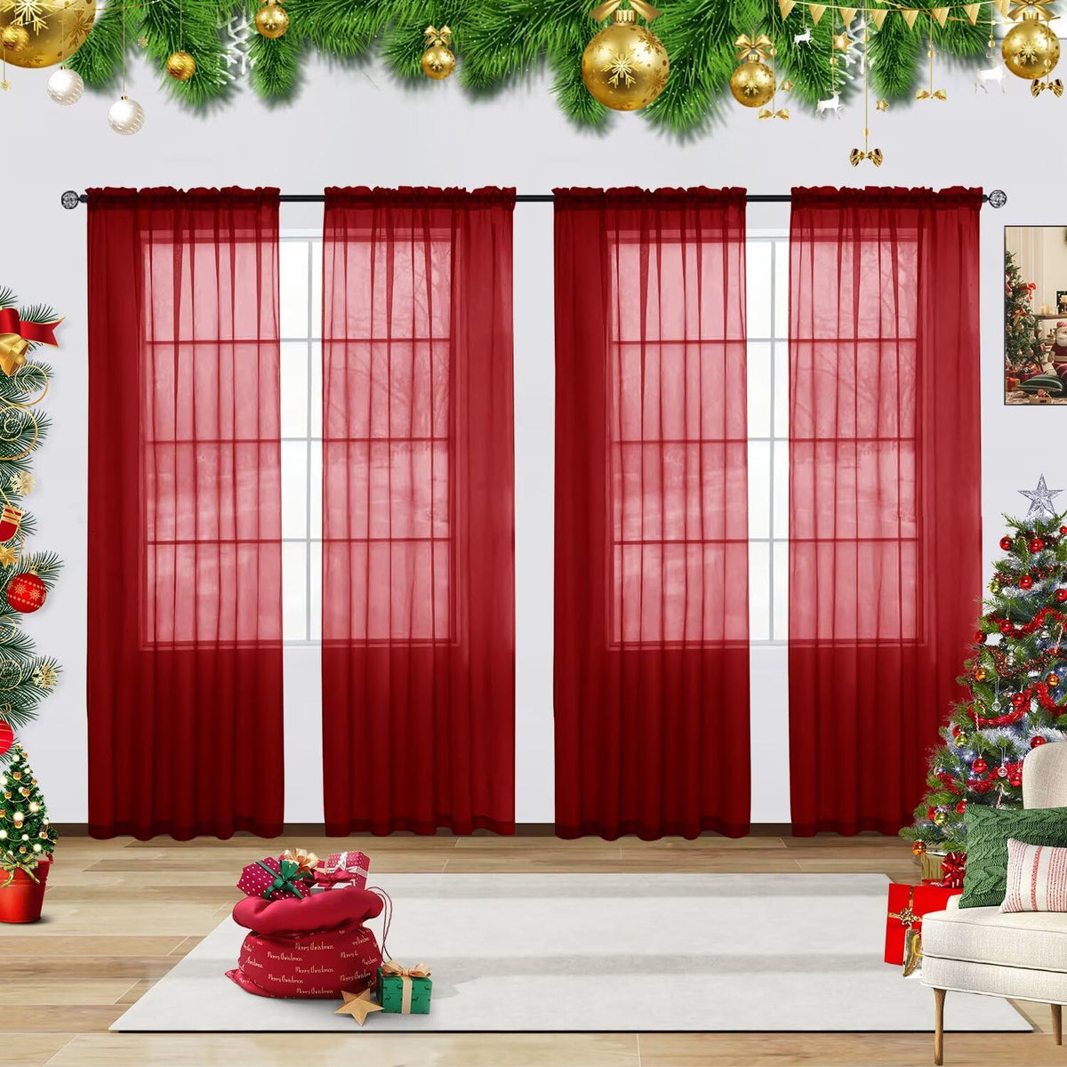 youleyar Solid Sheer Rod Pocket Curtain Voile Draperies 2 Panels White Beige Black Grey Coffee 52 Inch Width 84 Inch Long 1 Pair for Kitchen Bedroom Children Living Room Yard (Ivory,52W ｘ 84L)