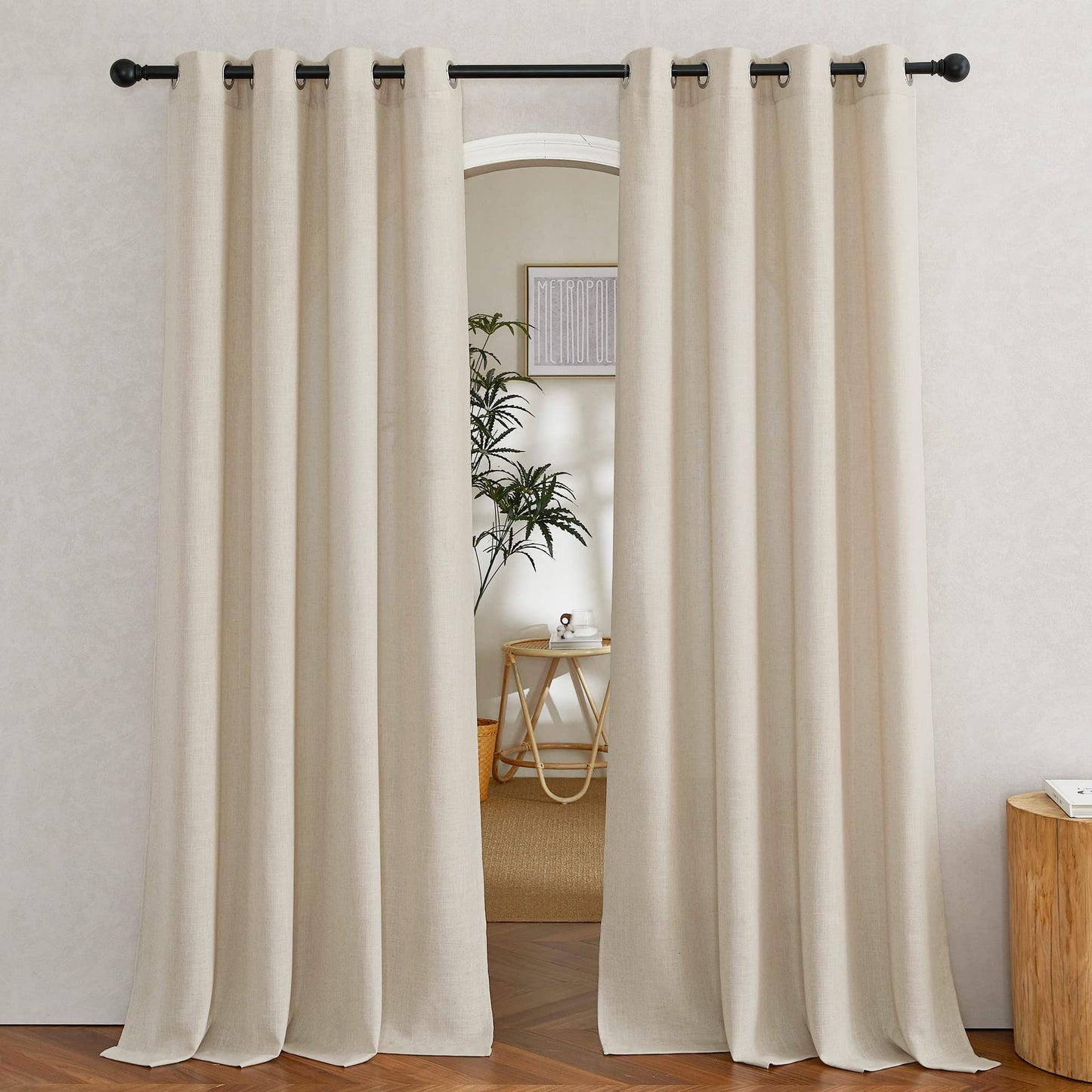 NICETOWN White Sheer Linen Curtains for Living Room 84 inch Length 2 Panels Set, Grommet Semi Sheer Privacy with Light Filtering Flax Window Treatments for Bedroom, W52 x L84