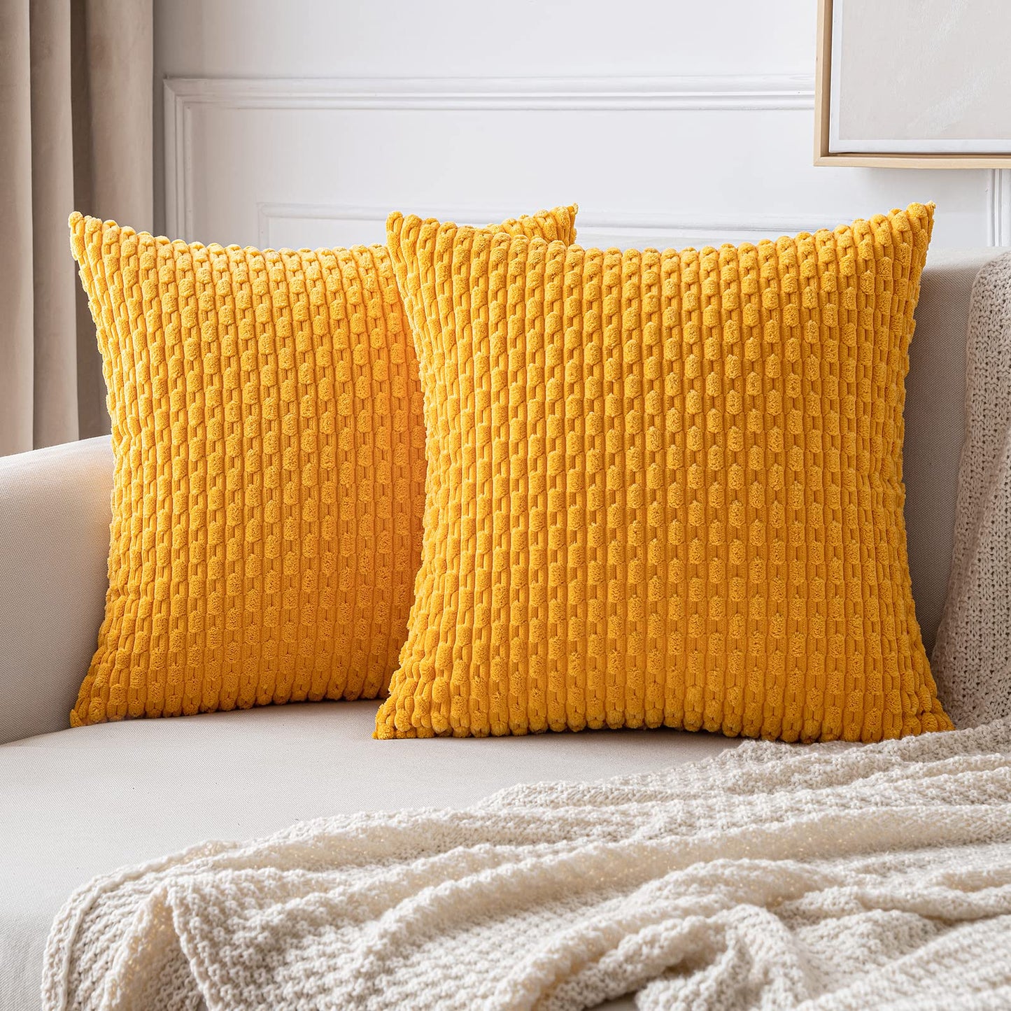 MIULEE Decorative Throw Pillow Covers 18x18 Sage Green Textured Corduroy | Pack of 2 Striped Pillow Covers Modern Farmhouse Home Decor for Couch Bed Sofa Living Room