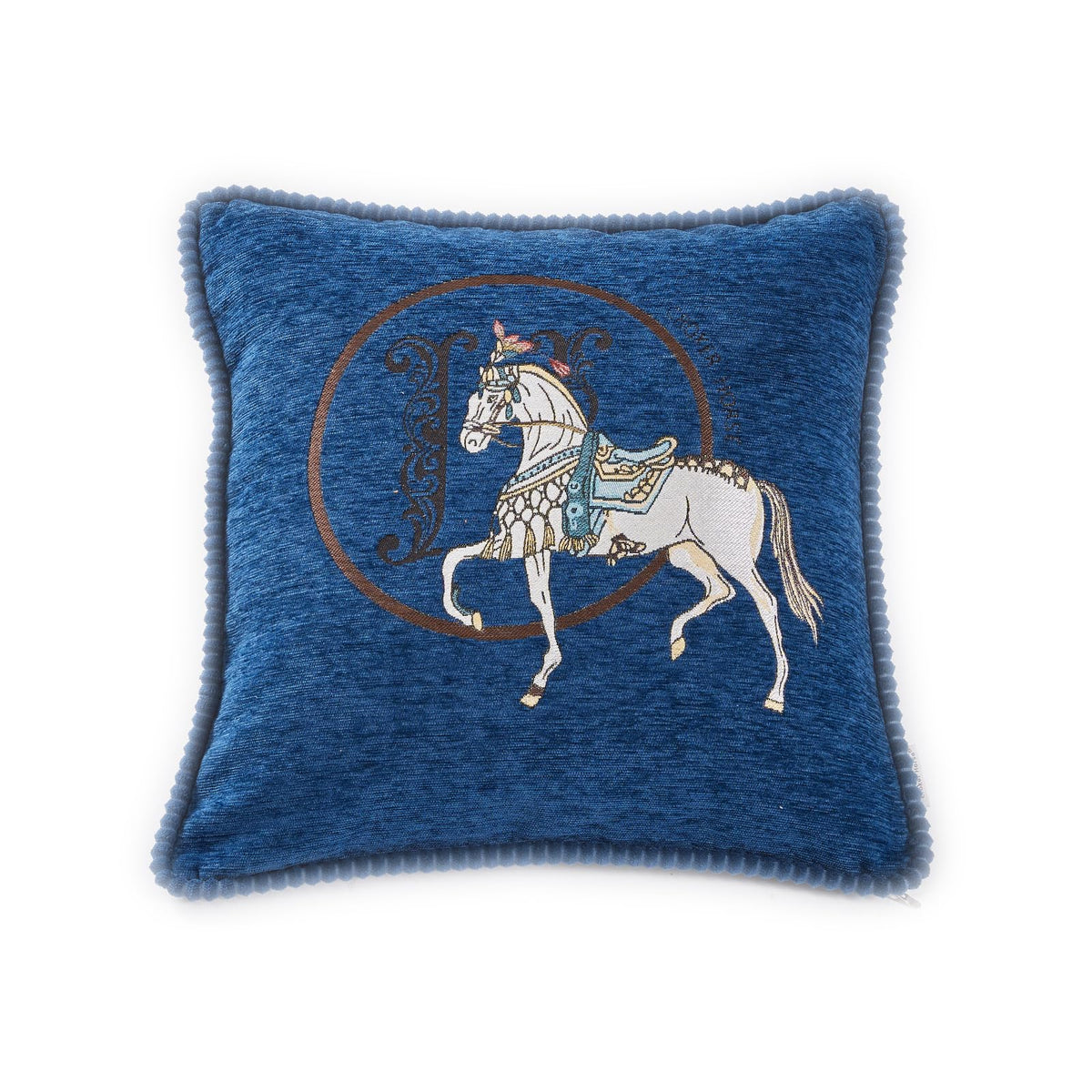 Croker Horse New Version 18x18 inches Throw Pillow Cushion Covers Set 2 Pack - Luxury Horse Jacquard Embroidery with Lace Trim Decorative Cover for Couch, Sofa, Living Room Bedroom (Red)