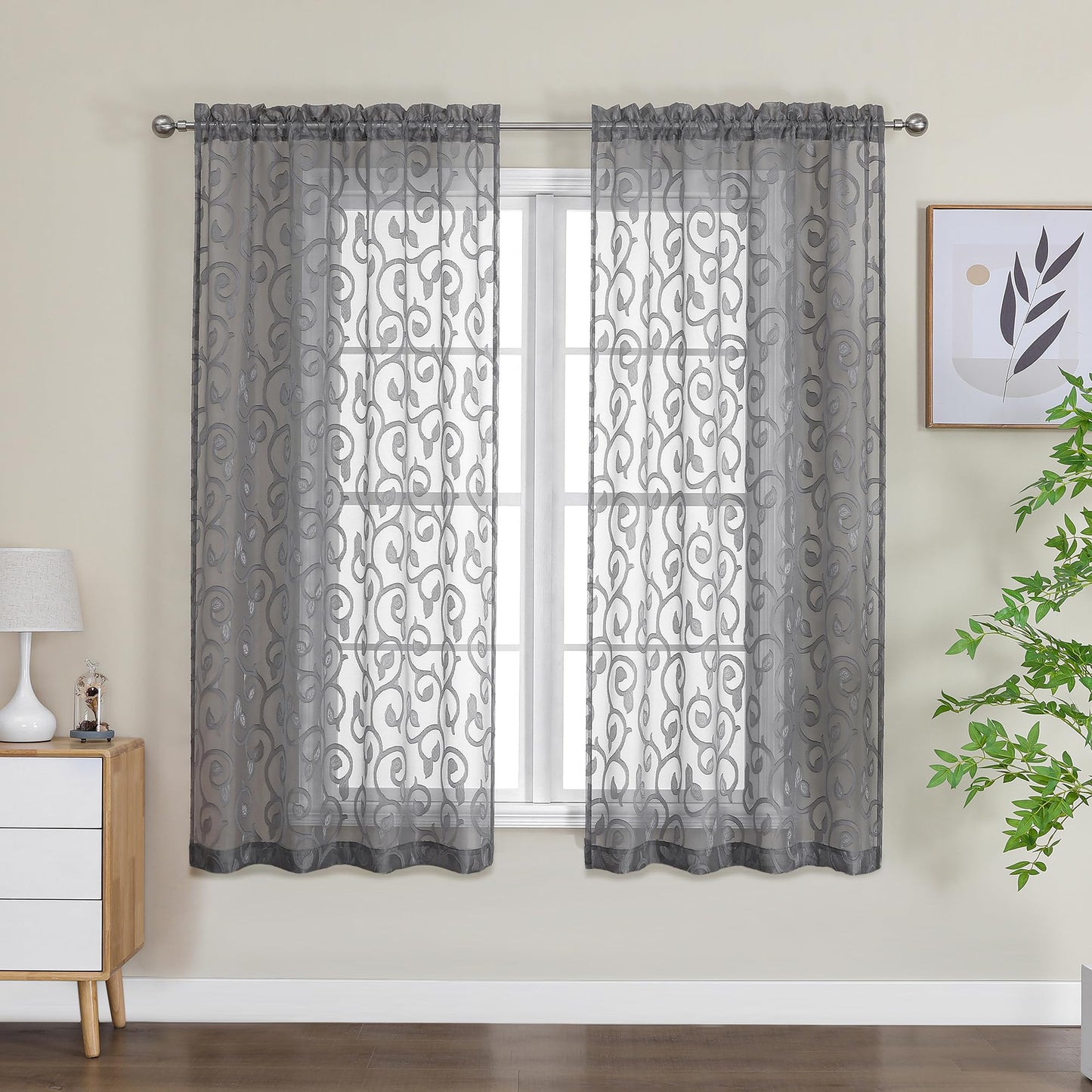 Furman Ivory Sheer Curtains 84 inches Long for Bedroom Living Room 2 Panels Set, Jacquard Clip Light Filtering Semi Sheer Curtain Rod Pocket Window Drapes, 2 Pcs Each 40 W 84 L