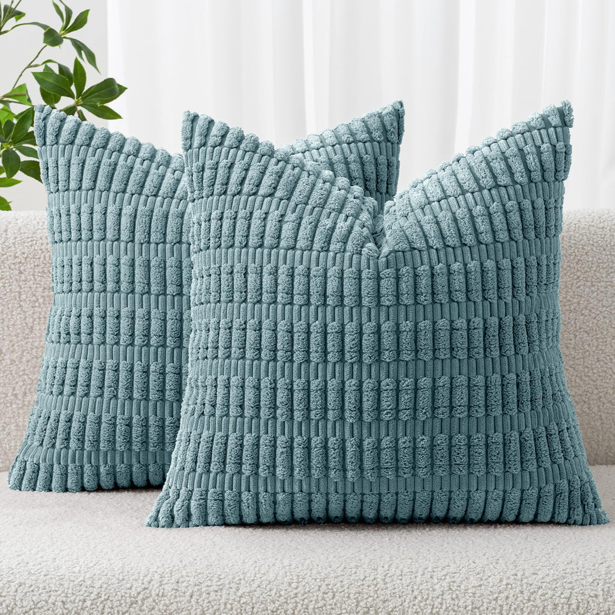MIULEE Corduroy Decorative Throw Pillow Covers 18x18 Cream White Pack of 2 | Soft Boho Striped Pillow Covers Modern Farmhouse Home Decor For Sofa Living Room Couch Bed