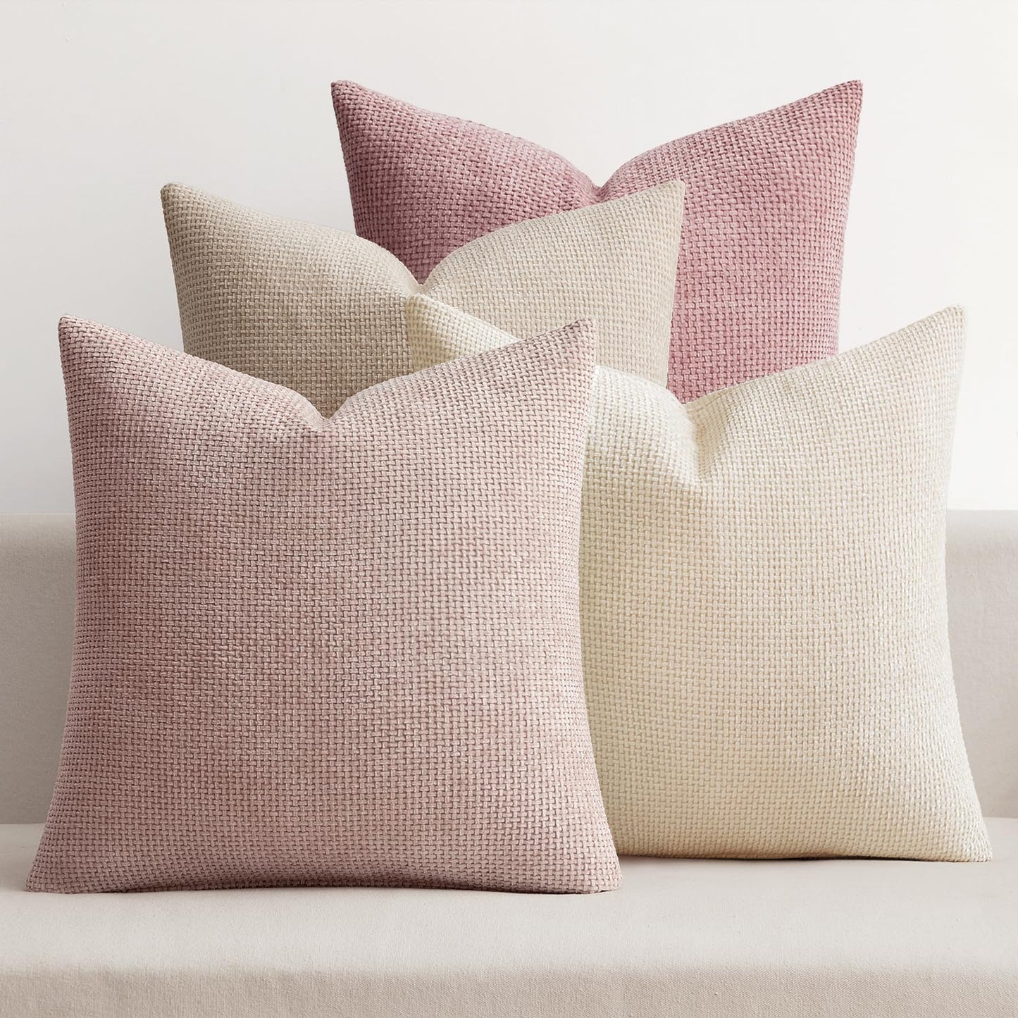 MIULEE Soft Decorative Chenille Pillow Covers Neutral 18x18 Pack of 4 | Mid Century Modern Decor, Cream to Charcoal Set, Couch Throw Pillows, Farmhouse Boho Cushion Covers for Sofa Bed Living Room