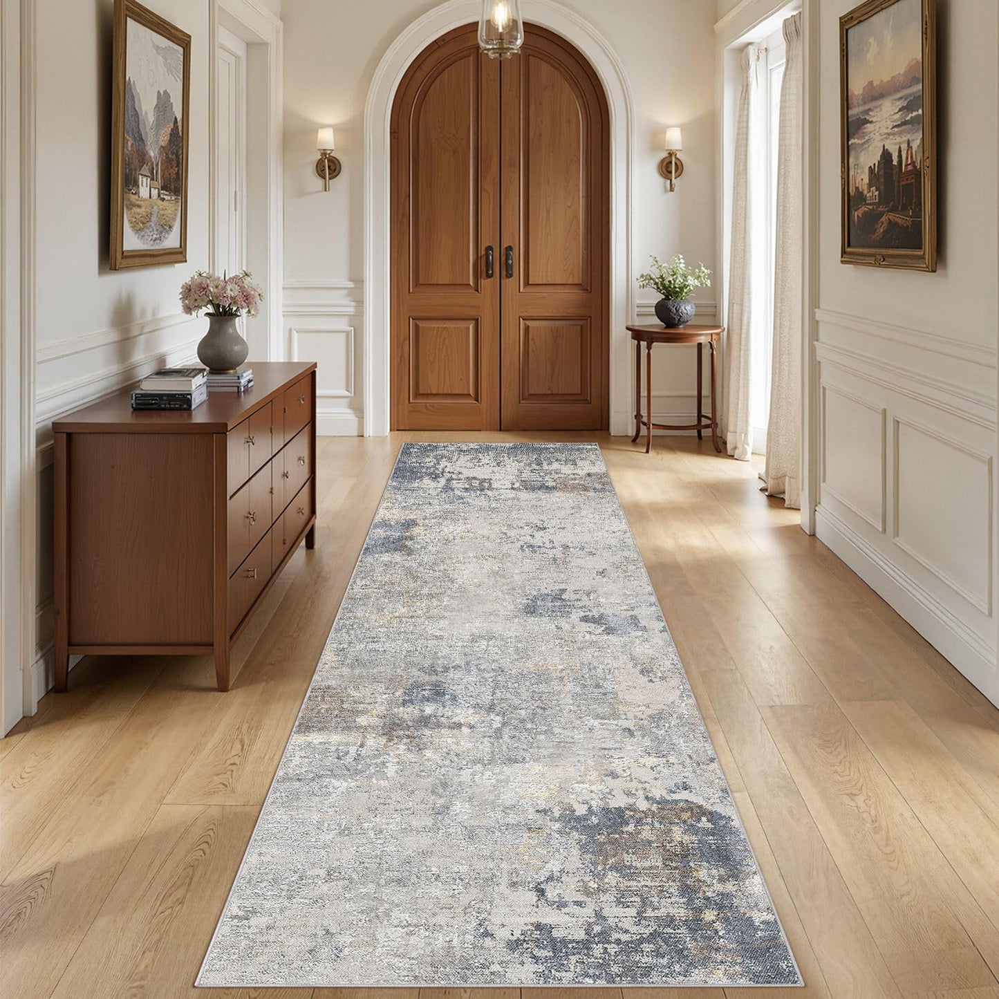 UERMEI 9x12 Area Rug Living Room Rugs - Washable Neutral Modern Abstract Soft Thin Large Rug Indoor Floor No Slip Rug Carpet for Bedroom Under Dining Table Home Office Decor - Brown Grey