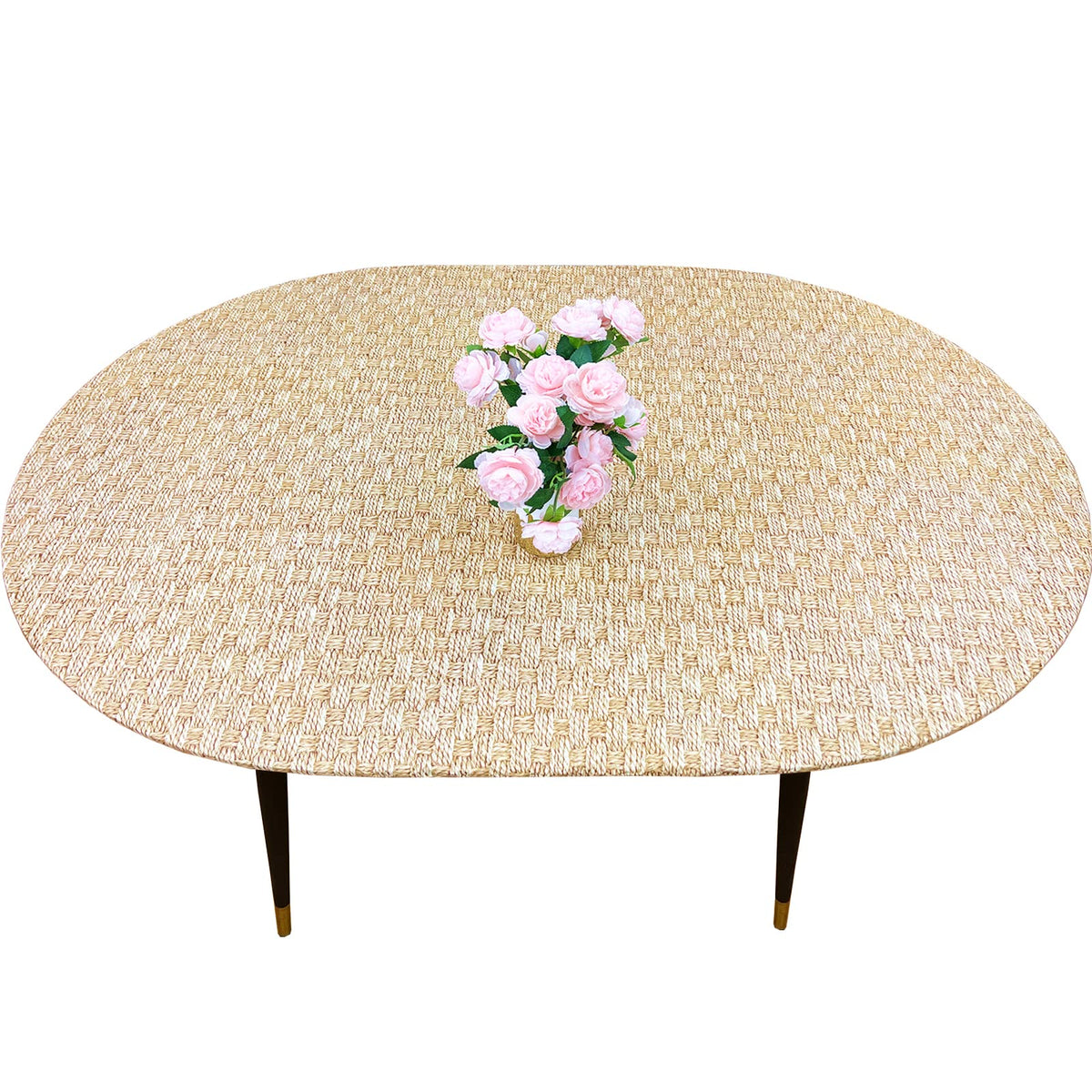 Pioggia Round Vinyl Fitted Tablecloth with Flannel Backing Elastic Table Cloth Waterproof Oil-Proof Plastic Table Cover Best for 45"-56" Round