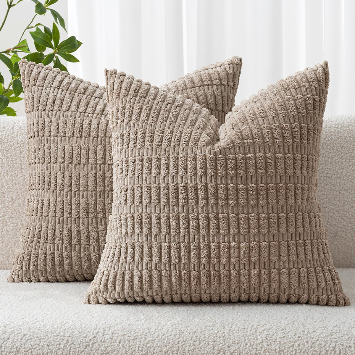 MIULEE Corduroy Decorative Throw Pillow Covers 18x18 Cream White Pack of 2 | Soft Boho Striped Pillow Covers Modern Farmhouse Home Decor For Sofa Living Room Couch Bed