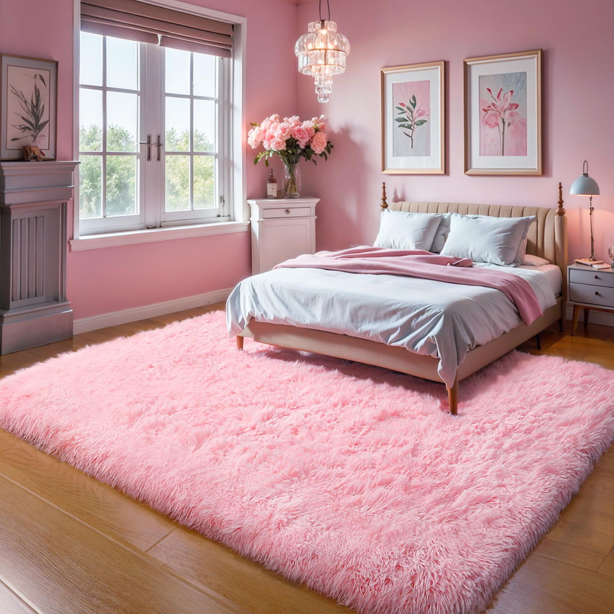 Pink Fluffy 4x6 Area Rugs for Bedroom Girls, Plush Washable Carpet | Area Rug for Kids Room, Nursery, Dorm Room, Non Slip Shaggy Floor Carpet
