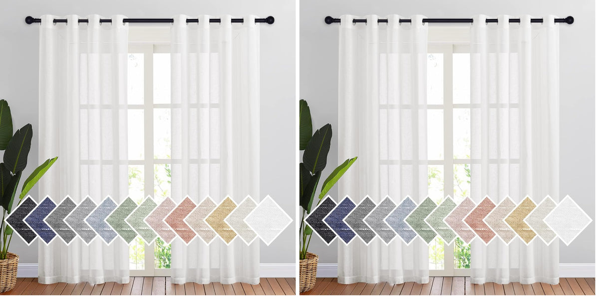 NICETOWN White Sheer Linen Curtains for Living Room 84 inch Length 2 Panels Set, Grommet Semi Sheer Privacy with Light Filtering Flax Window Treatments for Bedroom, W52 x L84
