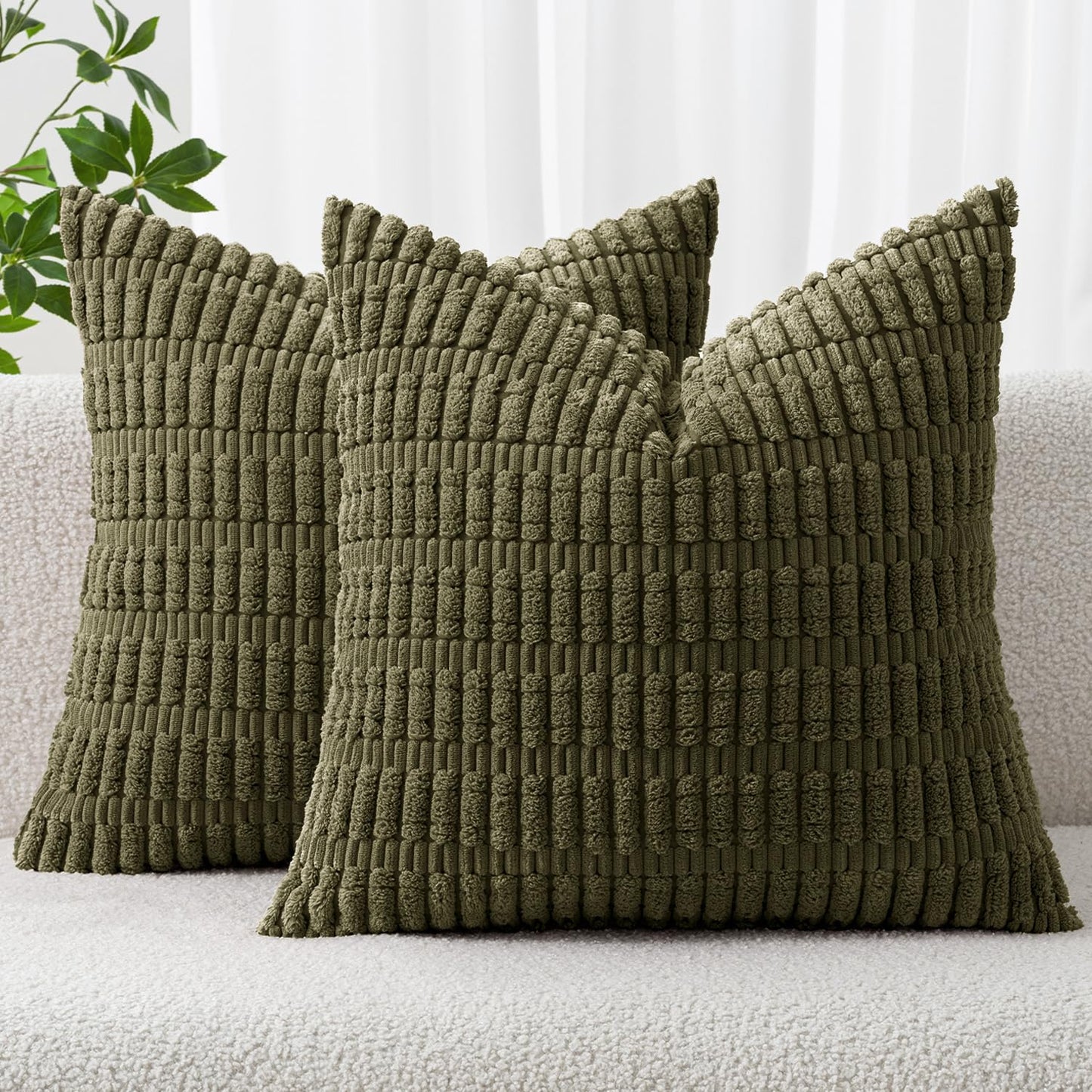 MIULEE Corduroy Decorative Throw Pillow Covers 18x18 Cream White Pack of 2 | Soft Boho Striped Pillow Covers Modern Farmhouse Home Decor For Sofa Living Room Couch Bed