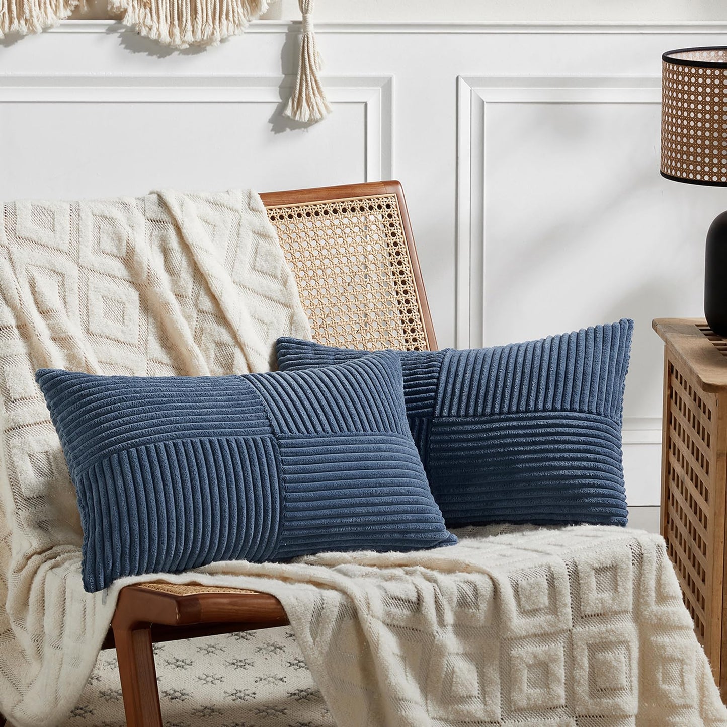 Fancy Homi 2 Packs Rust Boho Decorative Throw Pillow Covers 18x18 Inch for Couch Bed Sofa, Farmhouse Fall Home Decor, Soft Corss Corduroy Patchwork Textured Terracotta Accent Cushion Case 45x45 cm