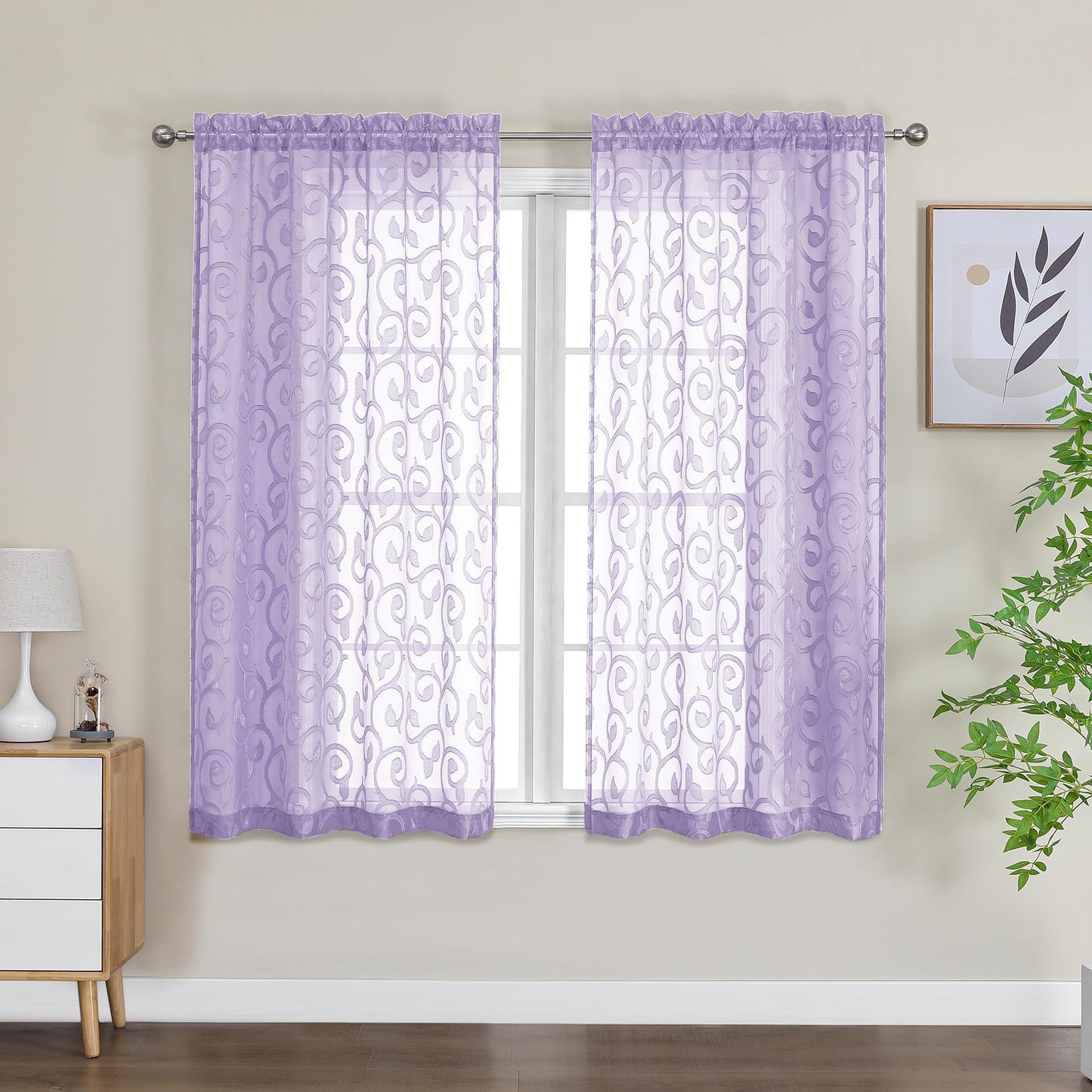 Furman Ivory Sheer Curtains 84 inches Long for Bedroom Living Room 2 Panels Set, Jacquard Clip Light Filtering Semi Sheer Curtain Rod Pocket Window Drapes, 2 Pcs Each 40 W 84 L