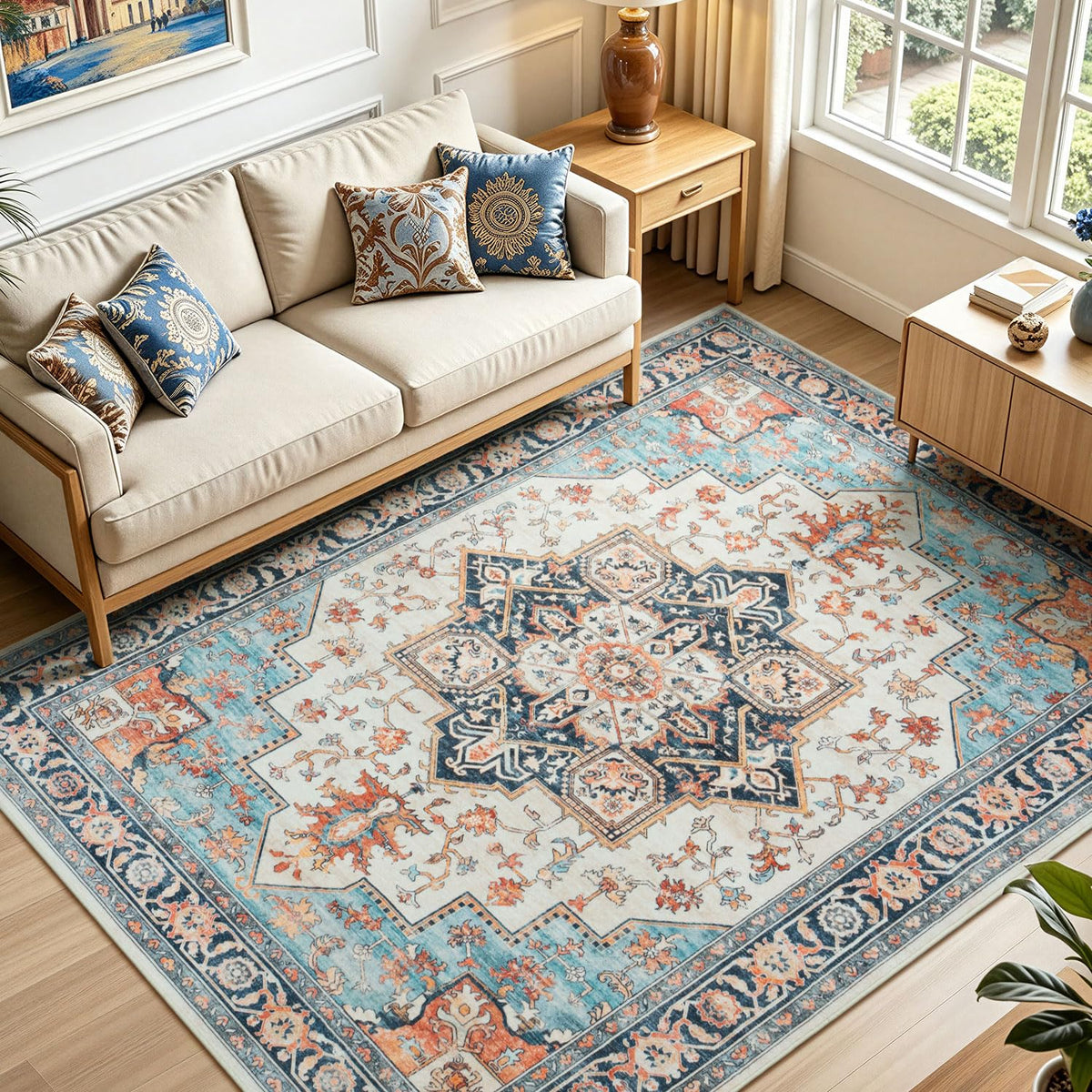 Lofus 5x7 Area Rugs for Living Room Bedroom, Soft Boho Carpet Floral Brown | High-Power Vacuuming, Non-Slip, Low Pile, Stain & Water Repellent, Soft, Skin-Friendly, for Kitchen Entryway Office