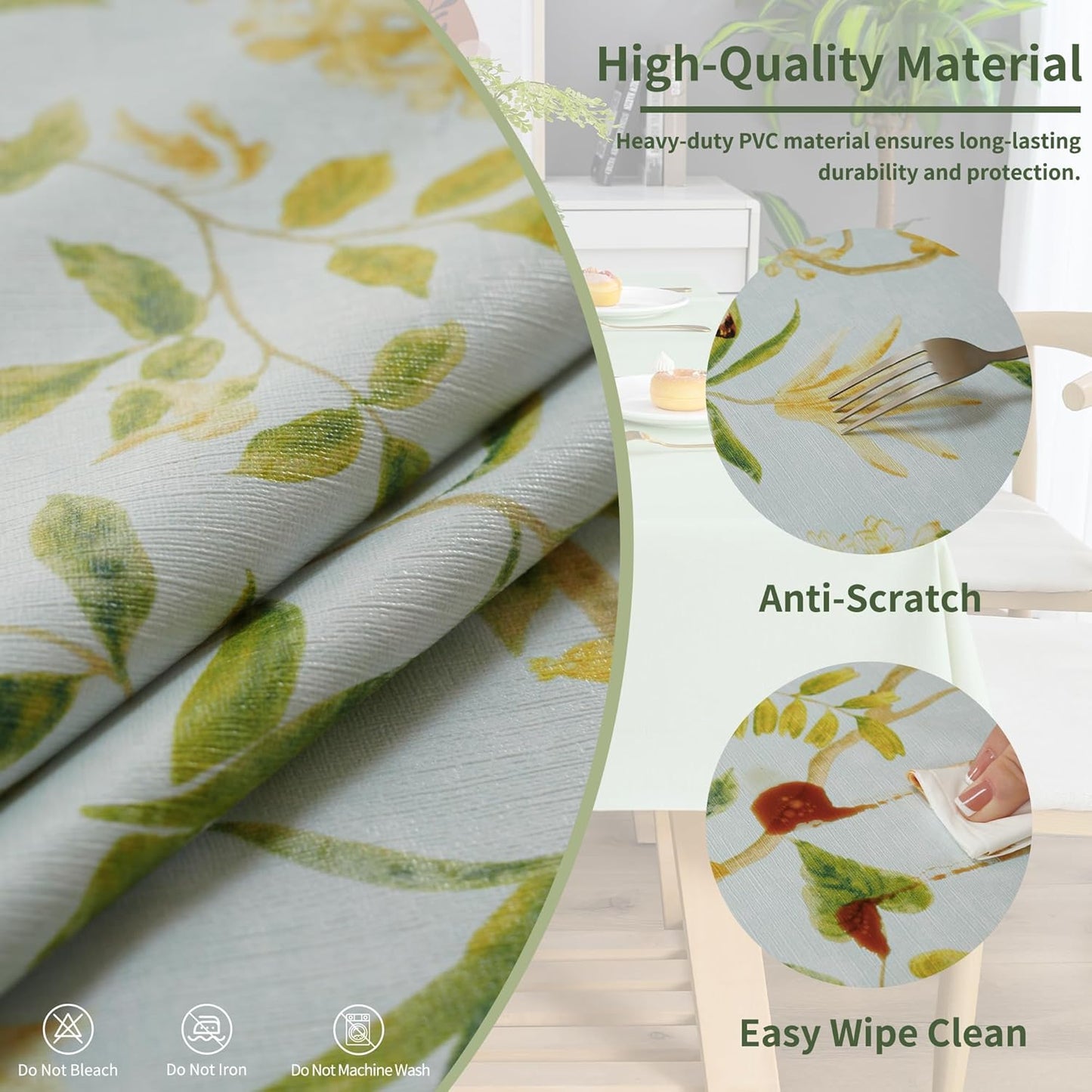 Rectangle Table Cloth,100% Waterproof Tablecloth Oil Proof Spill Proof Vinyl Table Cloth, Wipe Clean Plastic Table Cover for Dining, Camping, Indoor and Outdoor 52" x 70",Leaves