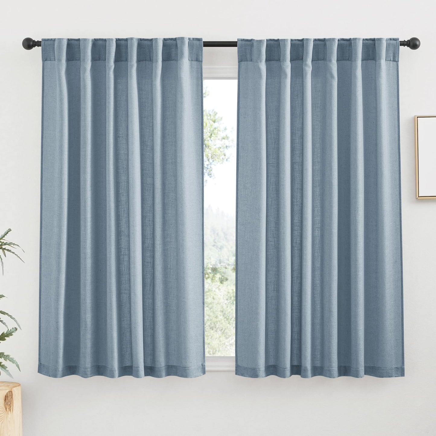 RYB HOME White Sheer Curtains for Living Room Patio Glass Door, W52 x L95 | Linen Texture, Light Filtering Privacy, Airy Translucent, Back Tab, Bedroom Office Balcony, W52 x L95, 2 Panels