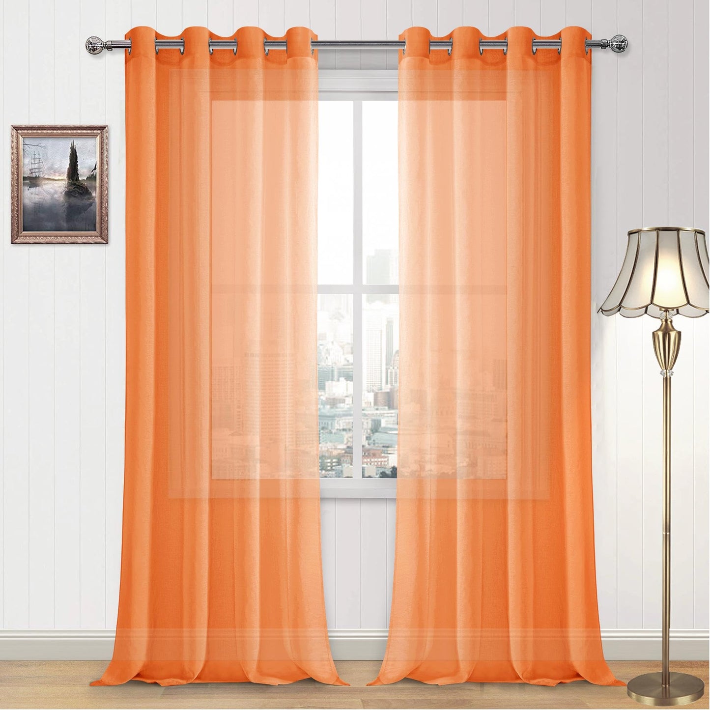DWCN White Sheer Curtains Linen Look Semi Transparent Voile Grommet White Curtains for Living Dining Room Drapes 52 x 84 Inch Long, Set of 2 Panels