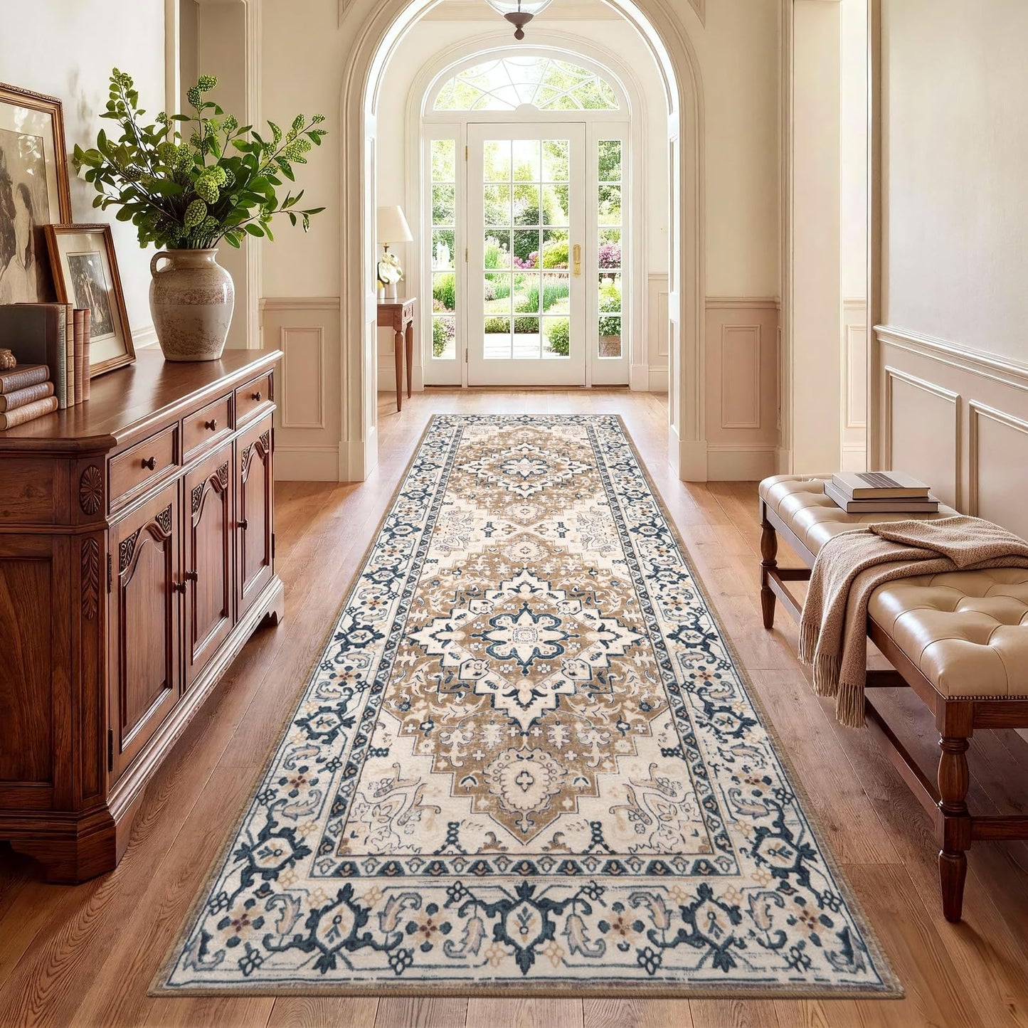 Lofus 5x7 Area Rugs for Living Room Bedroom, Soft Boho Carpet Floral Brown | High-Power Vacuuming, Non-Slip, Low Pile, Stain & Water Repellent, Soft, Skin-Friendly, for Kitchen Entryway Office