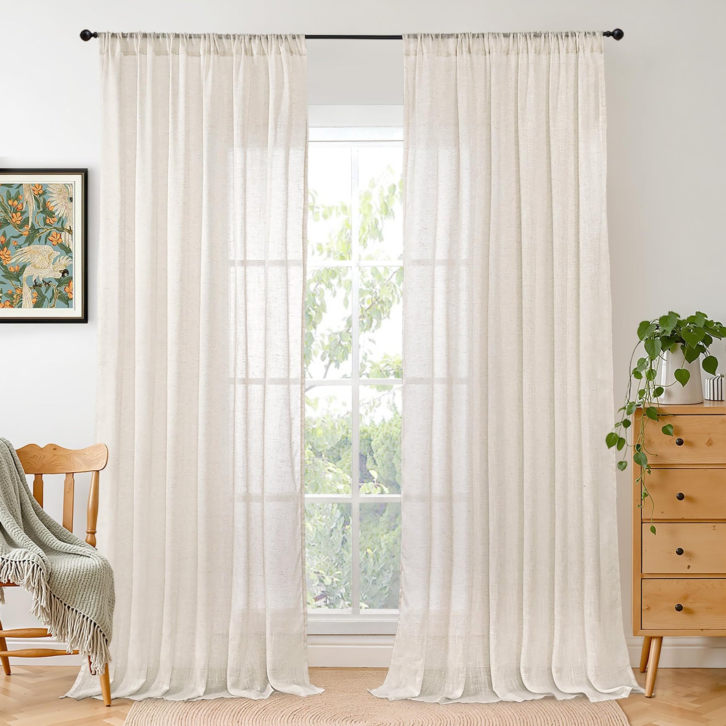 BGment Linen Sheer Curtains 84 Inches Long 2 Panels Set for Living Room | Light Filtering Drapes with Rod Pocket Lightweight Window Treatments for Bedroom, 52 X 84 Inch Length