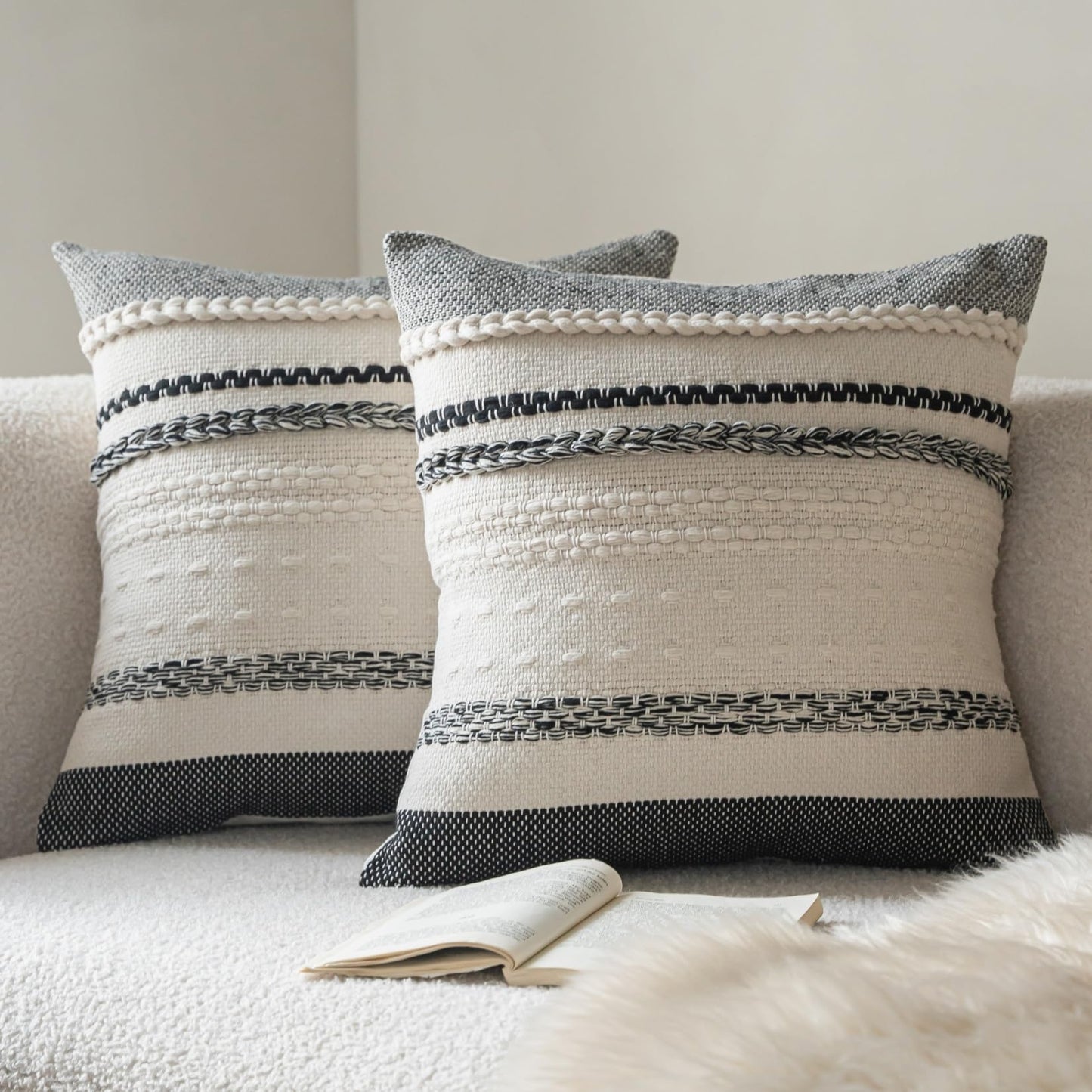 Cethom Boho Throw Pillow Covers 18x18 Inch Set of 2, Blue Textured Decorative Couch Pillow Cases for Farmhouse Home Decor, Accent Cushion Cover for Sofa, Bed, Living Room, Bedroom