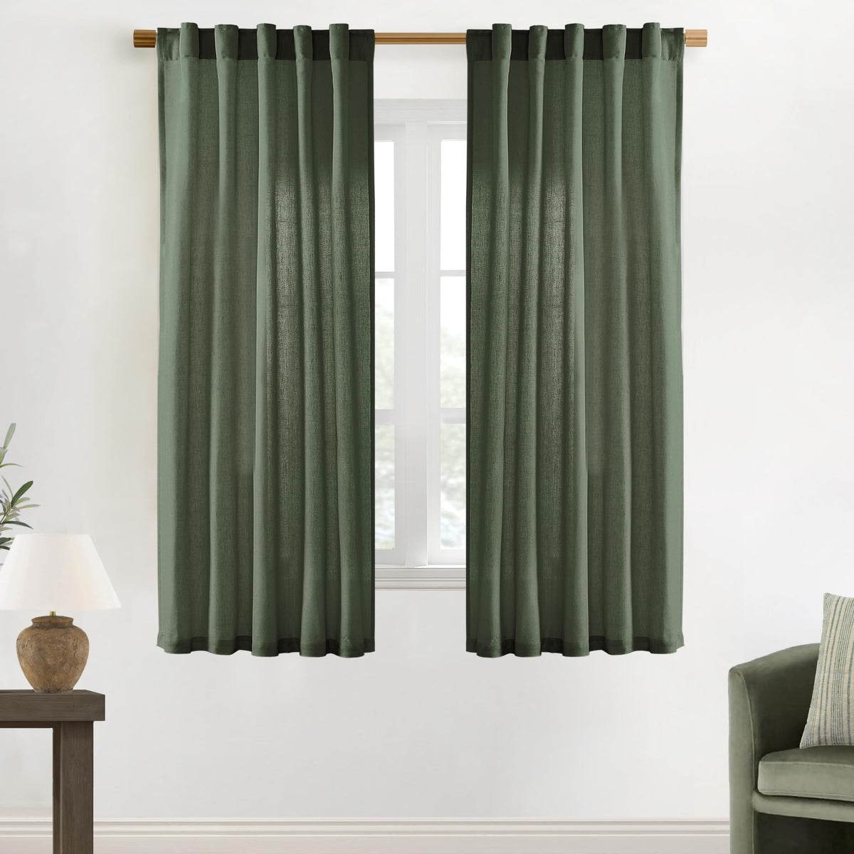 Linen Cotton Curtains for Living Room, Cream Off White Natural Fabric Light Filtering Semi Sheer Curtains 84 Inches Long, Ivory Pleated Farmhouse Curtain Drapes 84 Inch Length 2 Panels Set Dining Room