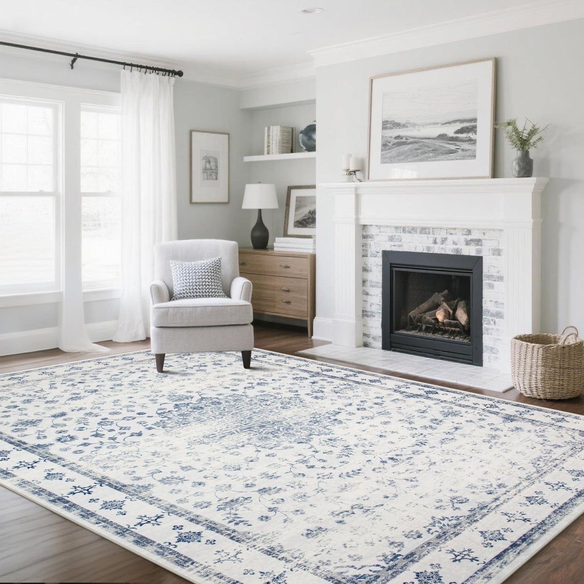Washable Rugs 8x10 Area Rugs for Living Room,Bedroom,Dining Room Carpet | Ultra Soft Faux Wool,Kids & Pet Friendly,Machine Washable,Non-Slip & Non-Shedding,Large Vintage Low Pile Rug for Home Office