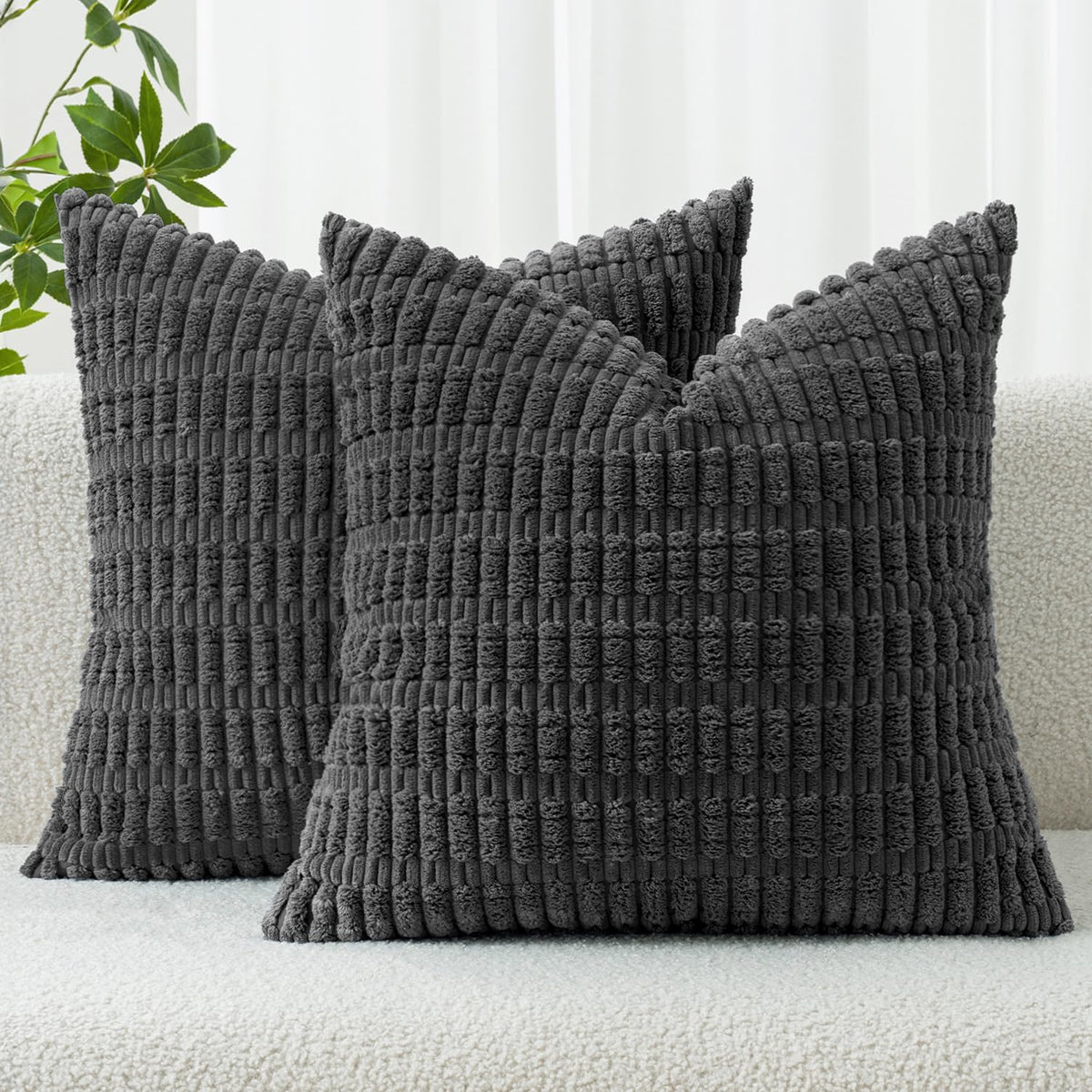 MIULEE Corduroy Decorative Throw Pillow Covers 18x18 Cream White Pack of 2 | Soft Boho Striped Pillow Covers Modern Farmhouse Home Decor For Sofa Living Room Couch Bed
