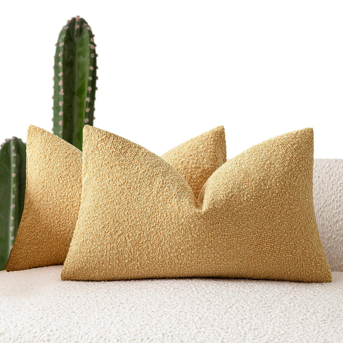 Foindtower Pack of 2, 20 x 20 Inch, Decorative Textured Boucle Throw Pillow Covers Accent Solid Pillow Cases Cozy Soft Couch Cushion Case for Chair Sofa Bedroom Living Room Home Decor, Cream White