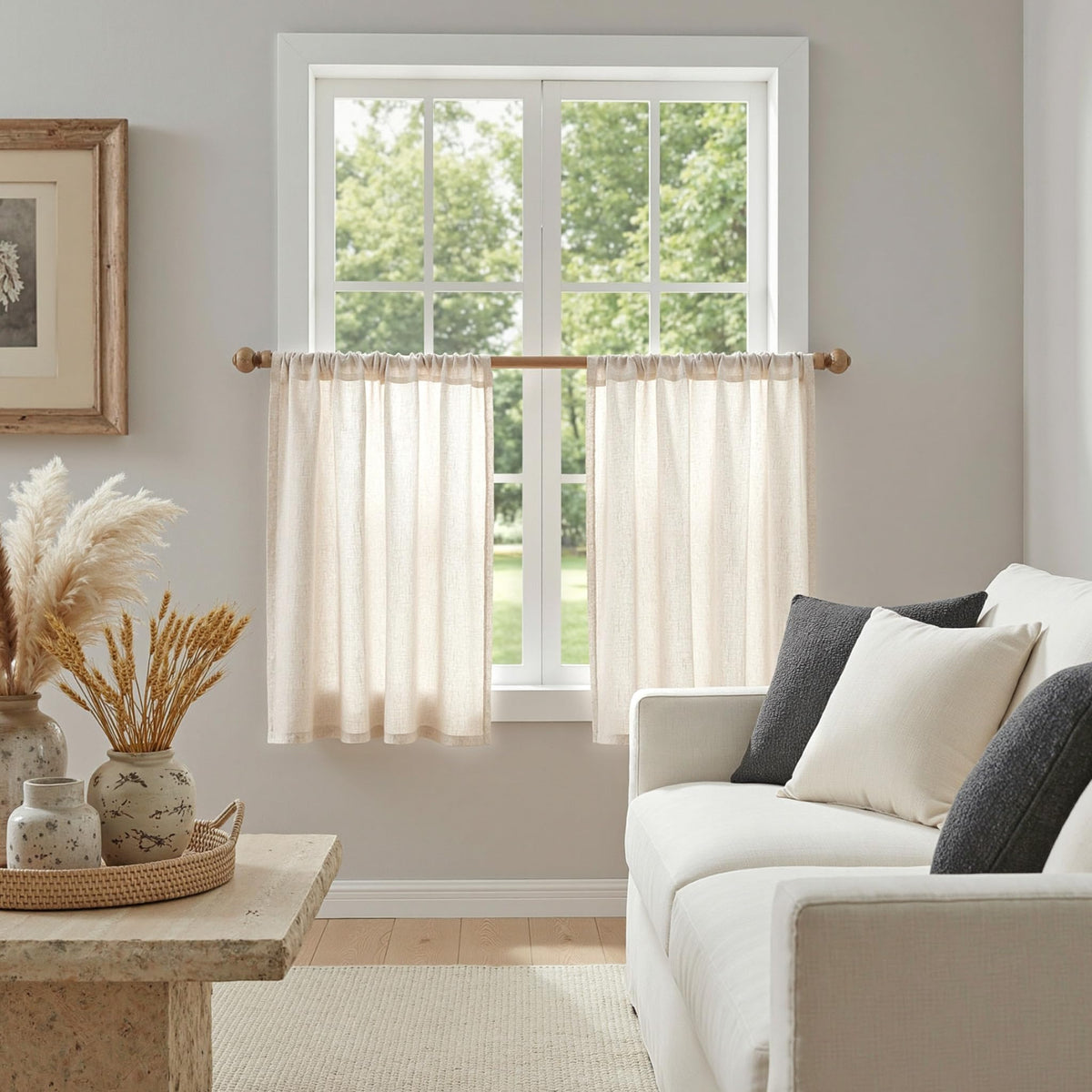 MYSKY HOME Linen Curtains for Living Room, Natural Semi Sheer Curtains & Drapes 84 inches Length 2 Panels Set Farmhouse Country Boho Style Back Tab Draperies for Sliding Glass Door, 50" Wide, Linen