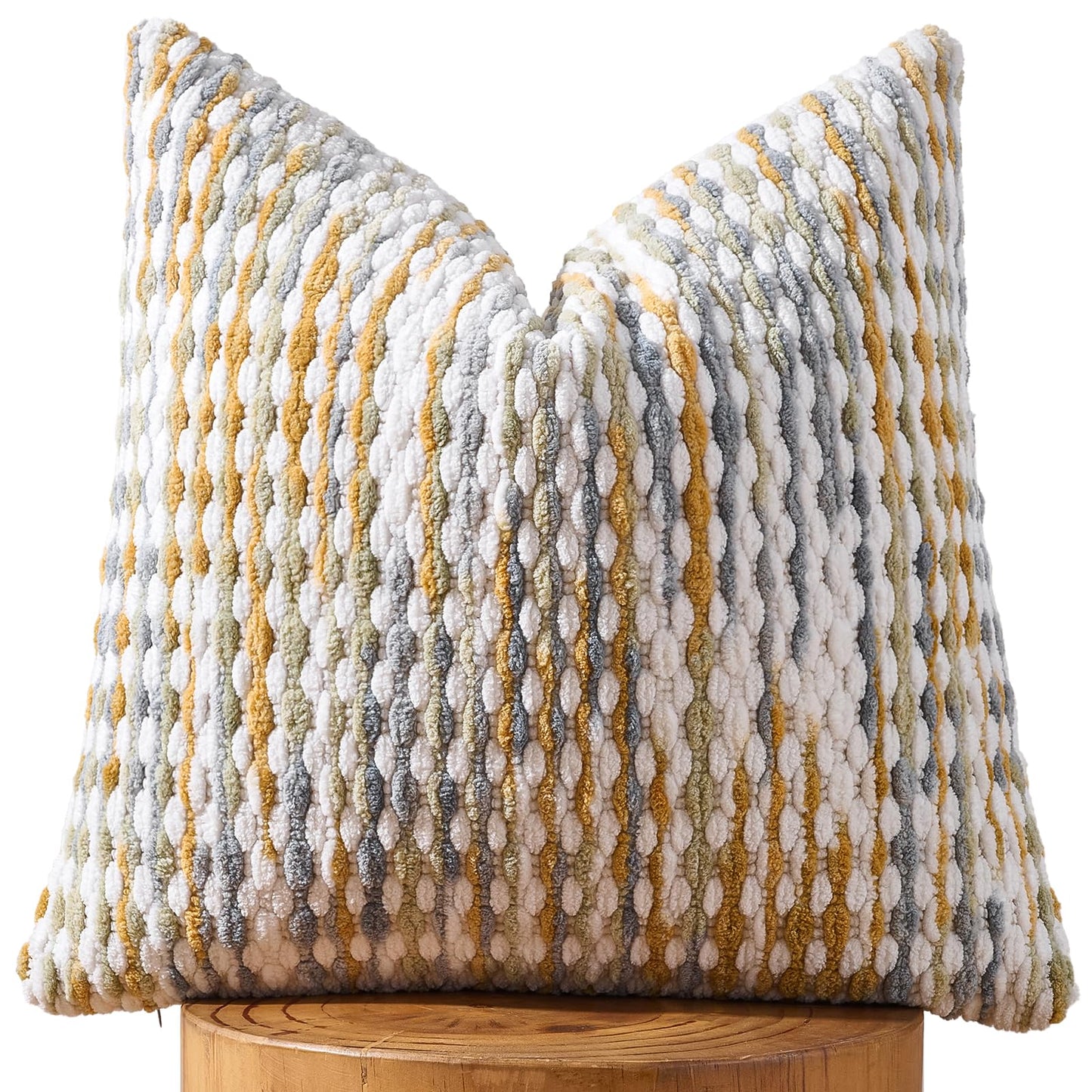 Set of 2 Boho Chenille Pillow Cover Decorative Tufted Pillowcase for Couch Bed Sofa Bedroom Living Room Modern 18 x 18-Inch Brown