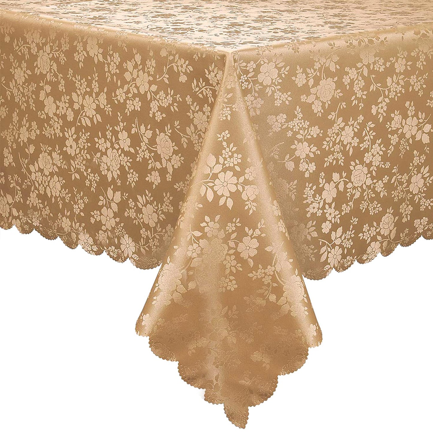Smiry Rectangle Waterproof Heavy Duty Vinyl Tablecloths, 60 x 84 Inch | Wipeable Washable Floral Embossed Table Cover for Kitchen and Dining Room, Indoor & Outdoor Use, Beige