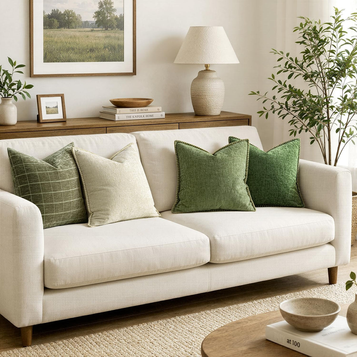 MIULEE Decorative Couch Throw Pillow Covers 18x18 Inch Sage Green 2 Pack | Farmhouse Pillow Covers with Stitched Edge, Soft Chenille Cushion Cases, for Sofa Bed Living Room Home Decor