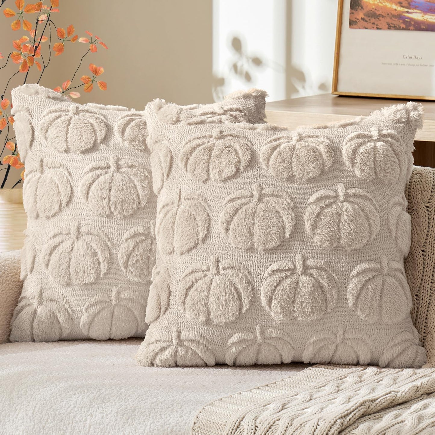 MIULEE Fall Pillow Covers Pumpkin Fall Decor 18x18 Dark Rust | Set of 2 Fall Decorations for Home, Plush Faux Fur Farmhouse Accent Pillowcases, Porch Sofa Couch Cushion Bed Livingroom