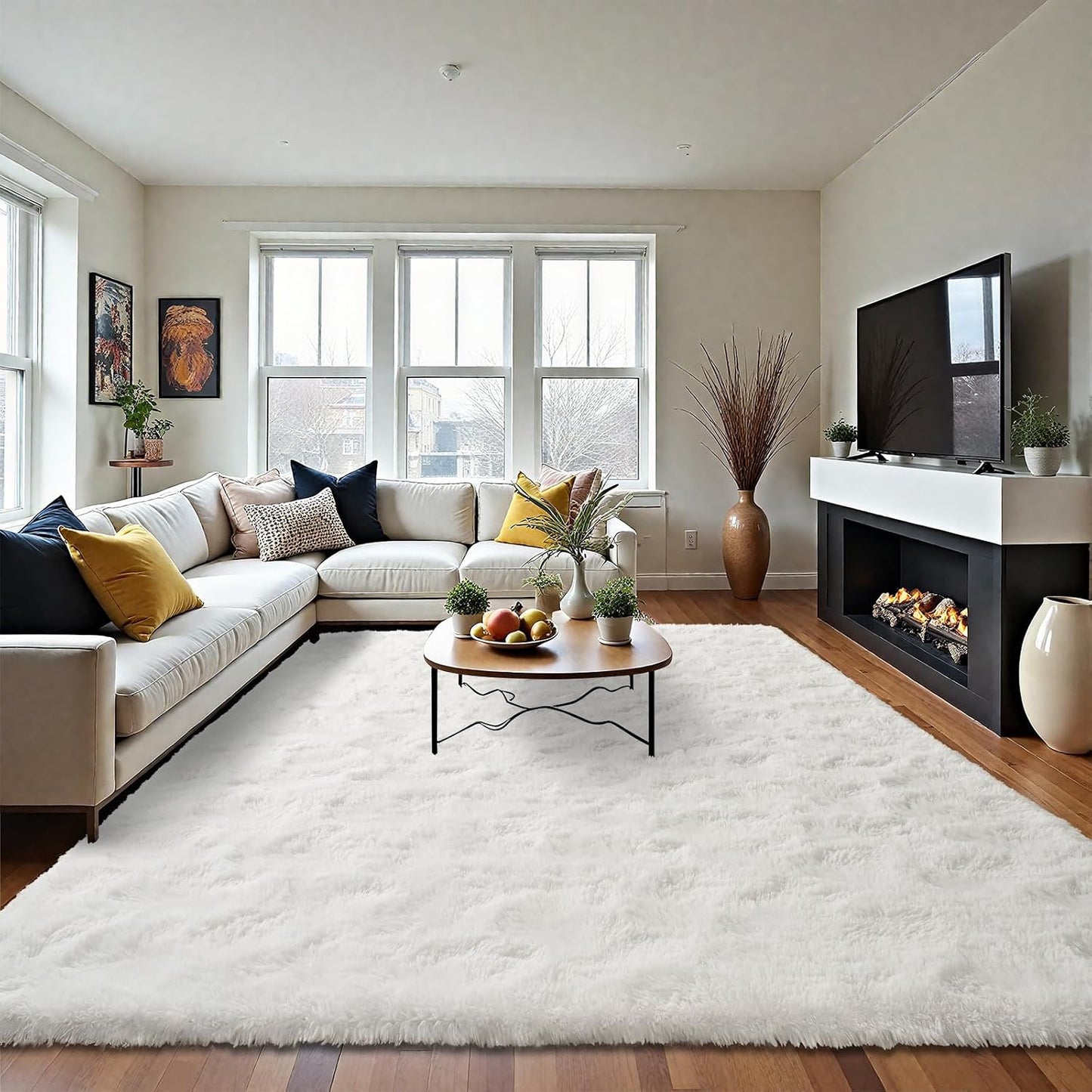 LOCHAS Area Rugs Fluffy Living Room Carpets for Kids Bedroom 6x9, Cream | Ultra Soft Indoor Modern Shaggy Rug for Dorm Nursery Boys Girls Home Decor