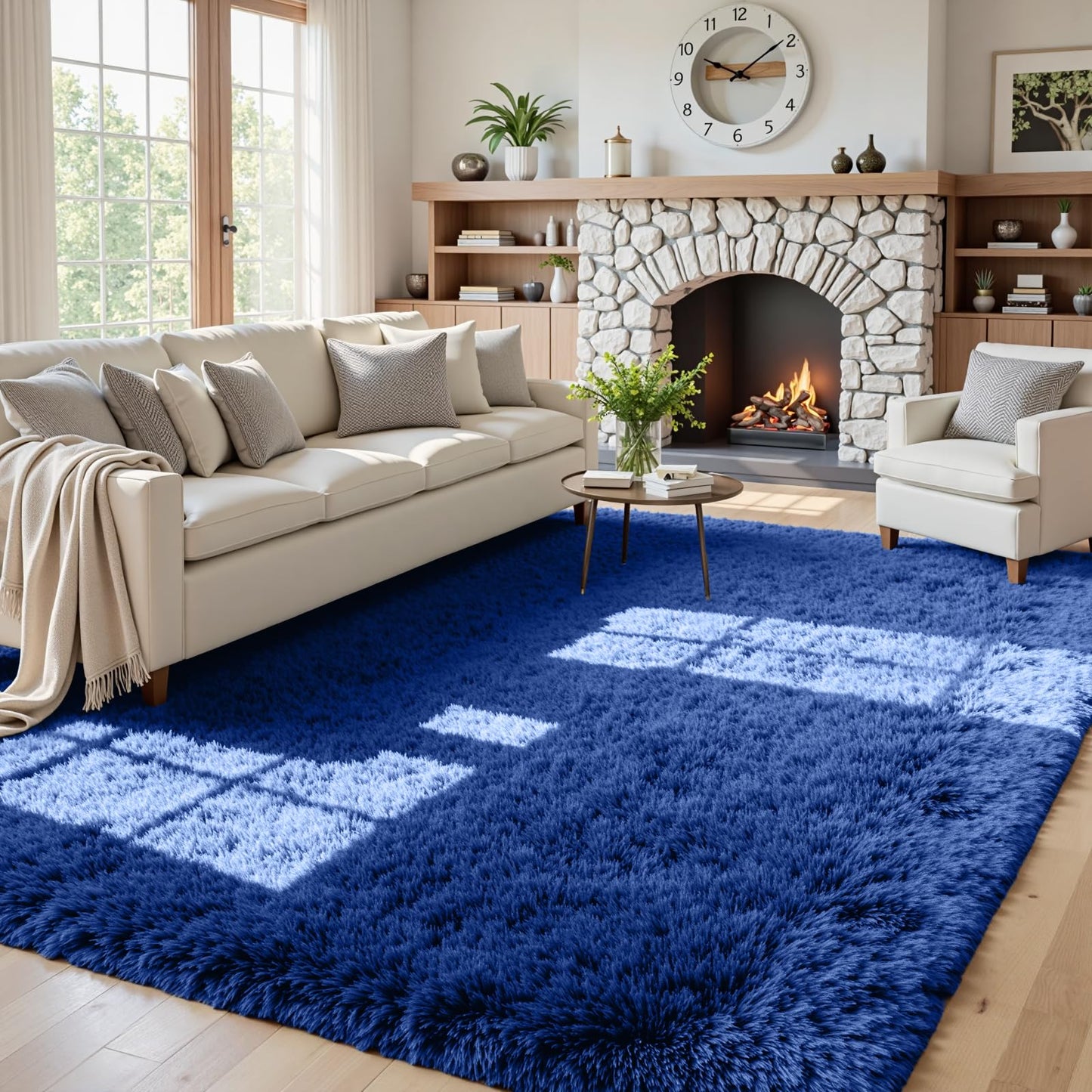 8x10 Fluffy Shag Area Rugs for Living Room Bedroom: Soft Plush Carpet Grey | Upgraded Non-Slip Thick Memory Foam, Ultra Soft, Non-Shedding Fuzzy Carpet, Easy Clean Decor for Kids Room, Nursery, Playroom