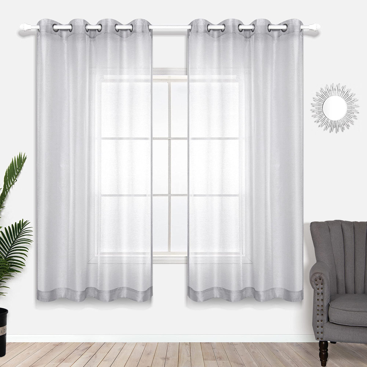 White Sheer Curtains 84 Inches Long Set 2 Panels Grommet Pair Faux Linen Semi Transparent Drape Tulle Gauze Voile Window Sheer Curtains for Bedroom Living Room Dining Wide 52 Length Solid Pack