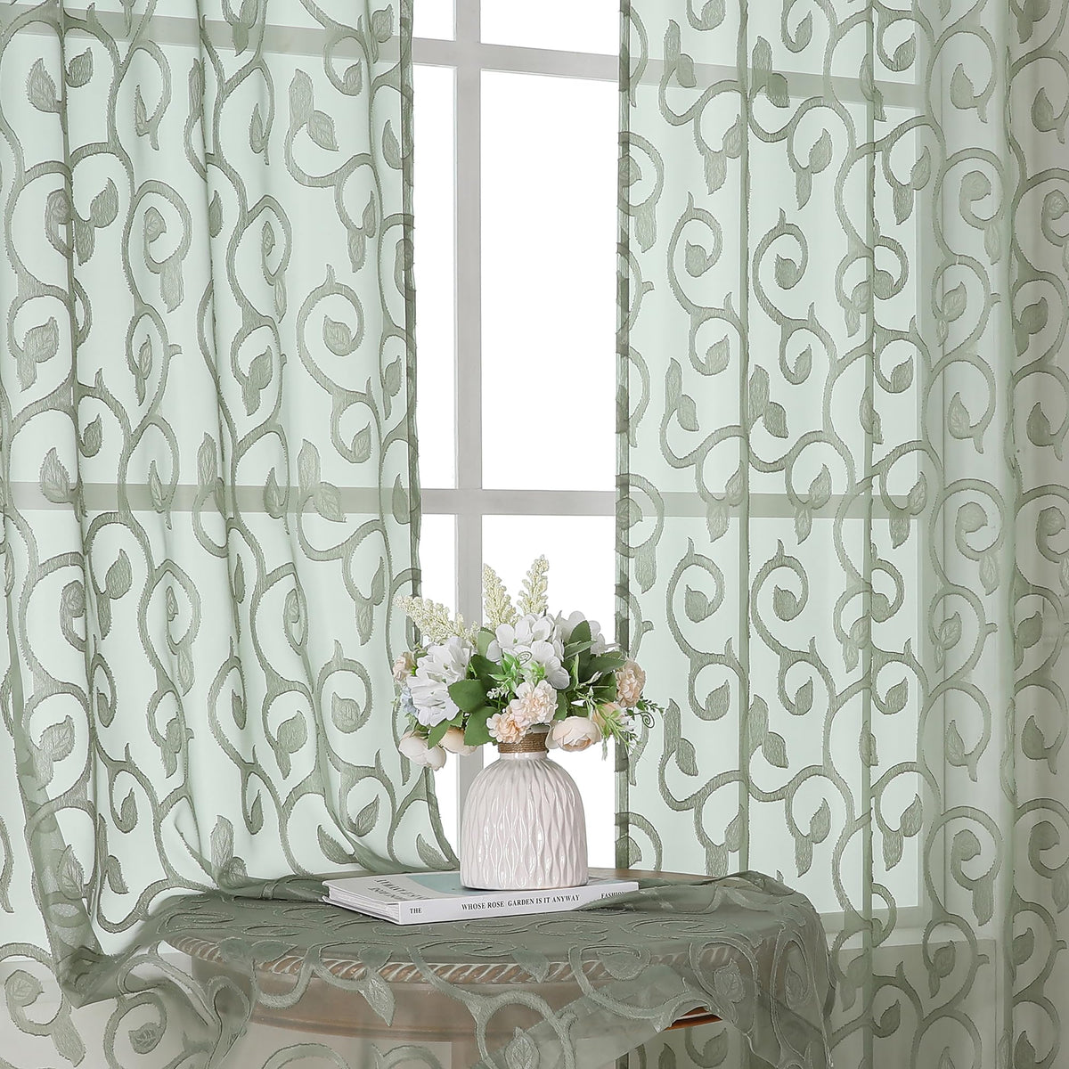 Furman Ivory Sheer Curtains 84 inches Long for Bedroom Living Room 2 Panels Set, Jacquard Clip Light Filtering Semi Sheer Curtain Rod Pocket Window Drapes, 2 Pcs Each 40 W 84 L