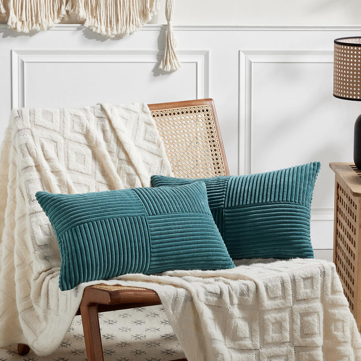 Fancy Homi 2 Packs Rust Boho Decorative Throw Pillow Covers 18x18 Inch for Couch Bed Sofa, Farmhouse Fall Home Decor, Soft Corss Corduroy Patchwork Textured Terracotta Accent Cushion Case 45x45 cm
