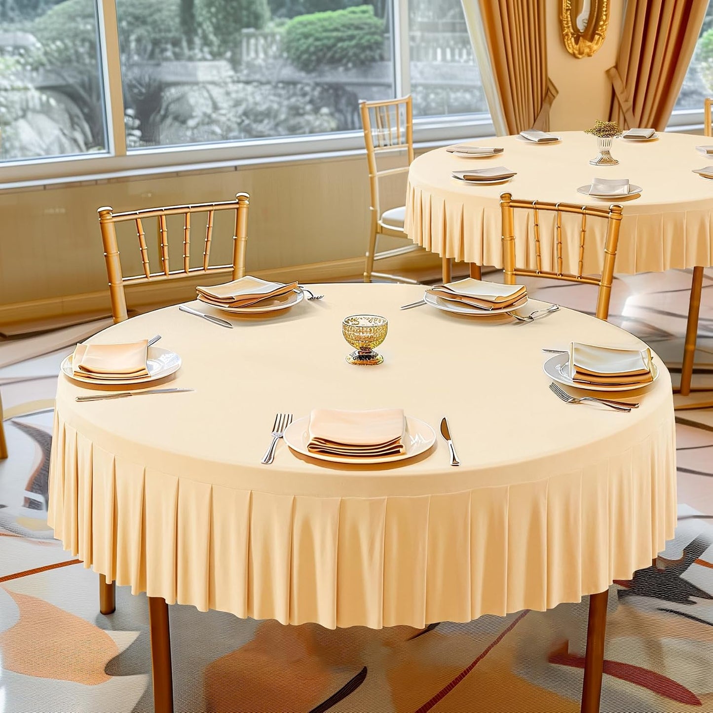 8 Pack Champagne Spandex Round Tablecloths for 72in Table, Stretchy Fitted 6FT Round Table Cloths, Wrinkle Free Table Cover with Skirt for Wedding Birthday Party Bridal Shower Banquet