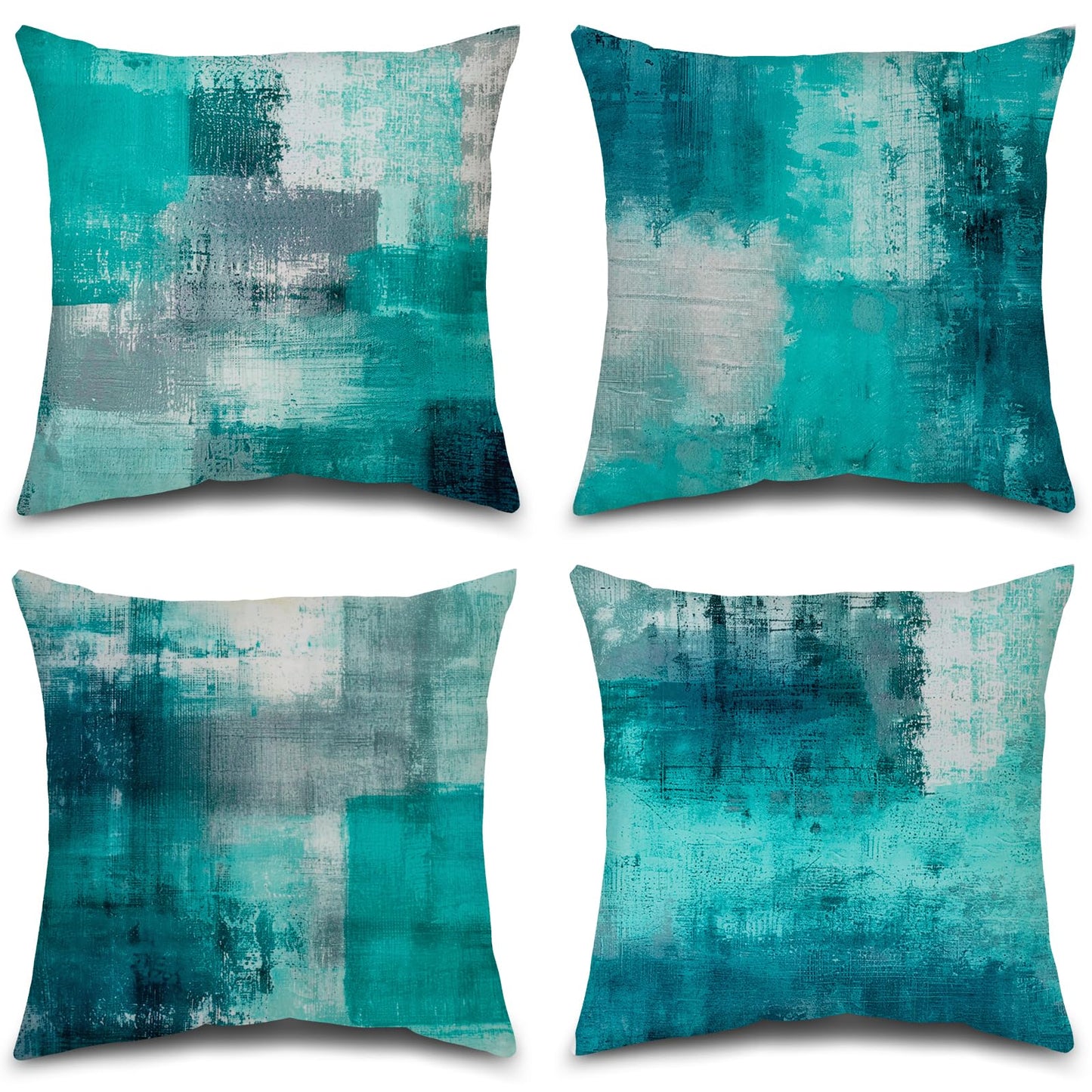 Set of 4 Blue and Grey Abstract Art Artwork Pillow Cover 18 x 18 Inch, Gallery Modern Decorative Throw Pillows Cushion Cover for Bedroom Sofa Living Room | Double-sided vibrant artwork accent cushion covers. Perfect decorative pillows for couch, sofa, bed