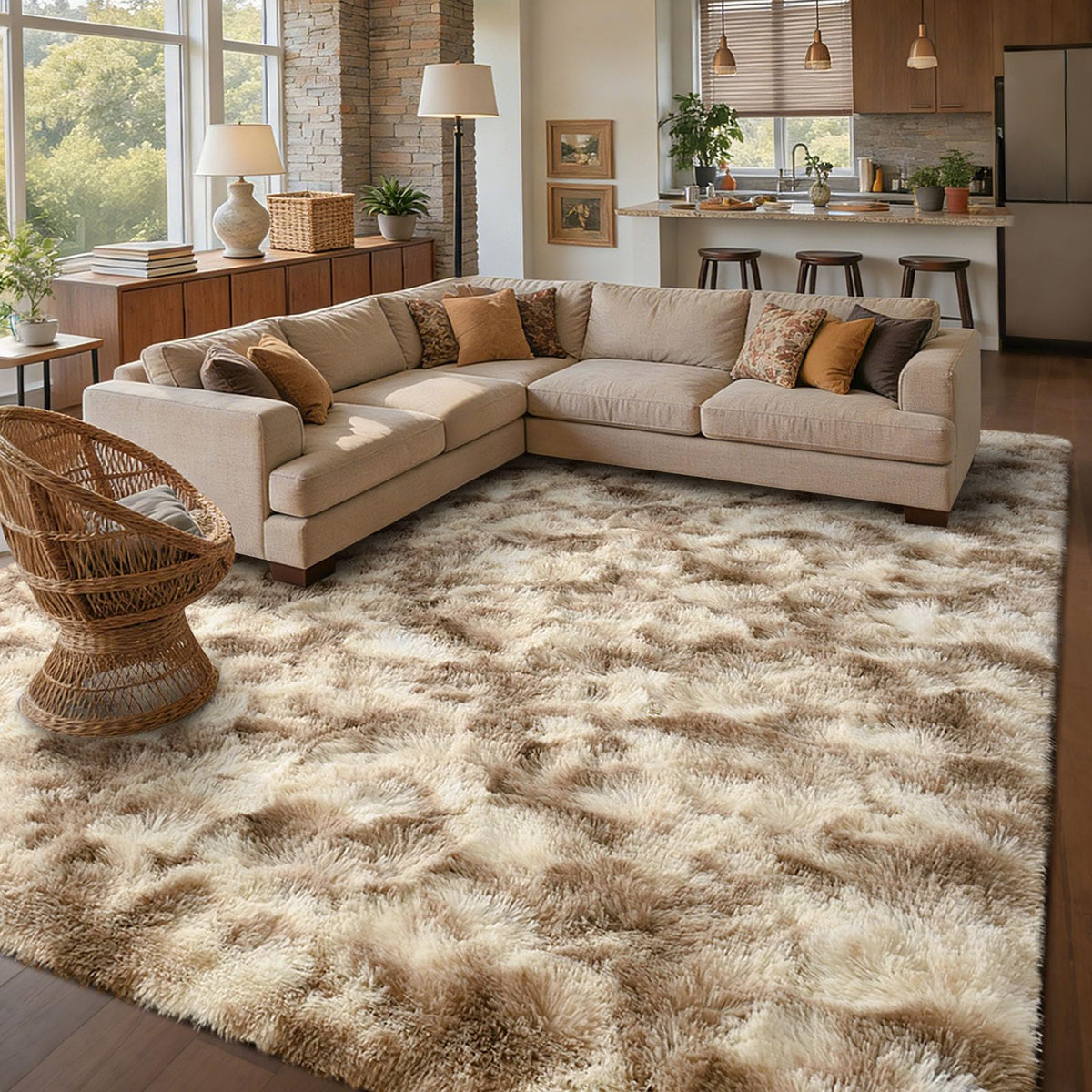 6x9 Ft Large Shag Rugs for Living Room Decor, Tie-Dyed Ultra Soft Fluffy Furry Area Rugs for Bedroom Indoor Floor, Aesthetic Carpet for Kids Home (Dark Grey)