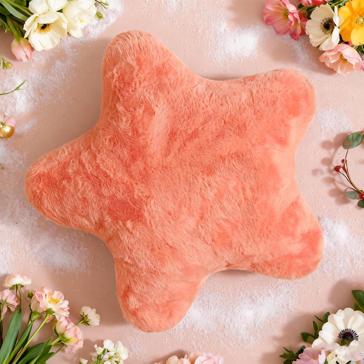 YRXRUS Star Pillows, Light Pink Star Shaped Pillow, Decorative Throw Pillow Gifts, Cute Plush Room Decor, Fluffy Faux Rabbit Fur 14"x14"Pillows for Living Bedroom
