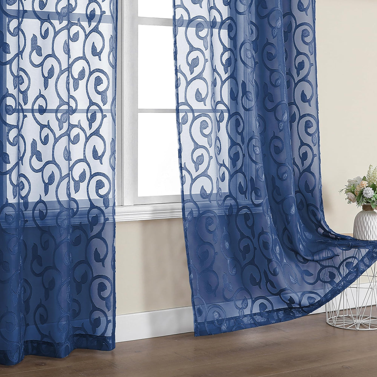 Furman Ivory Sheer Curtains 84 inches Long for Bedroom Living Room 2 Panels Set, Jacquard Clip Light Filtering Semi Sheer Curtain Rod Pocket Window Drapes, 2 Pcs Each 40 W 84 L